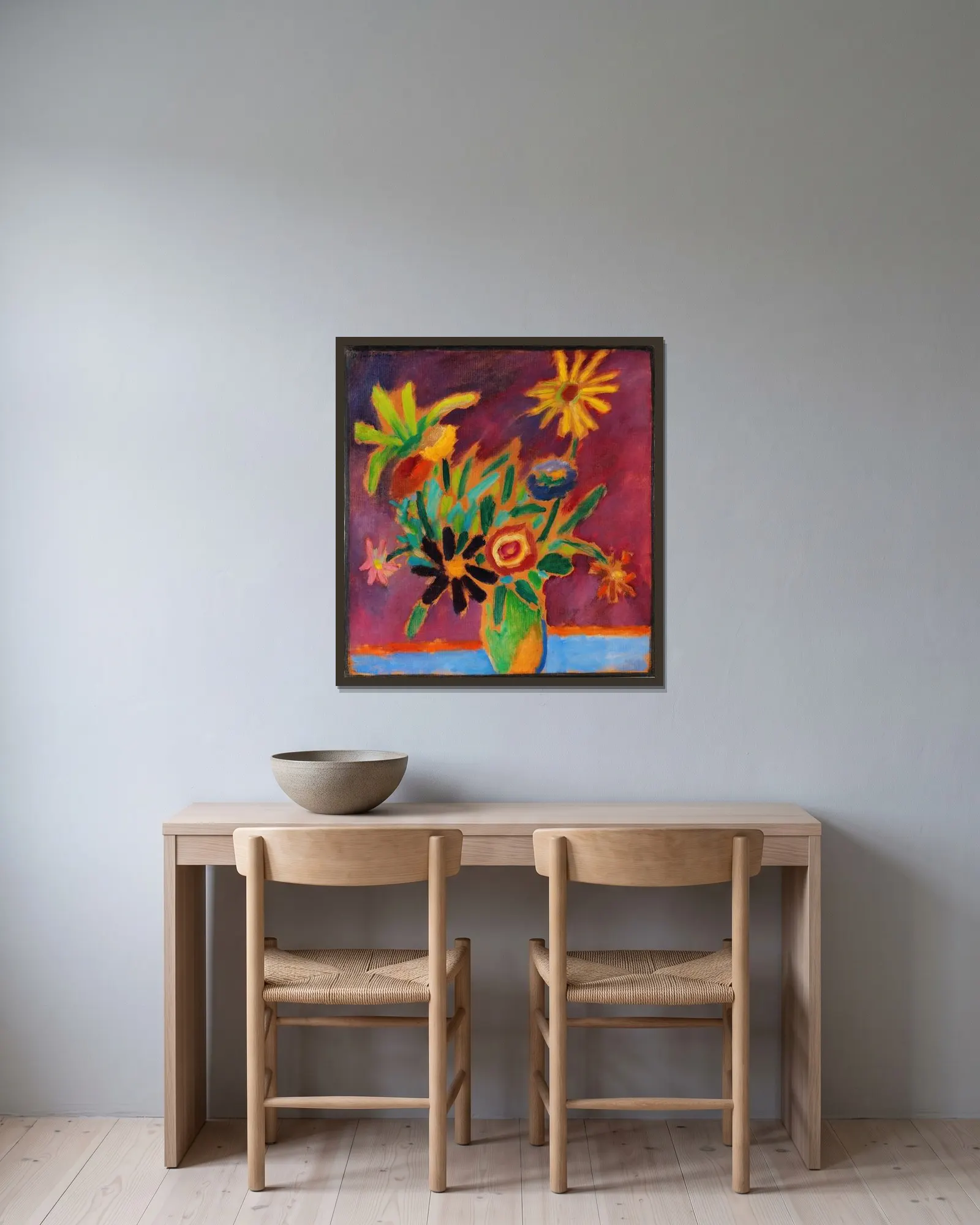 Bunte Blumen av Alexej von Jawlensky inramad på en vägg