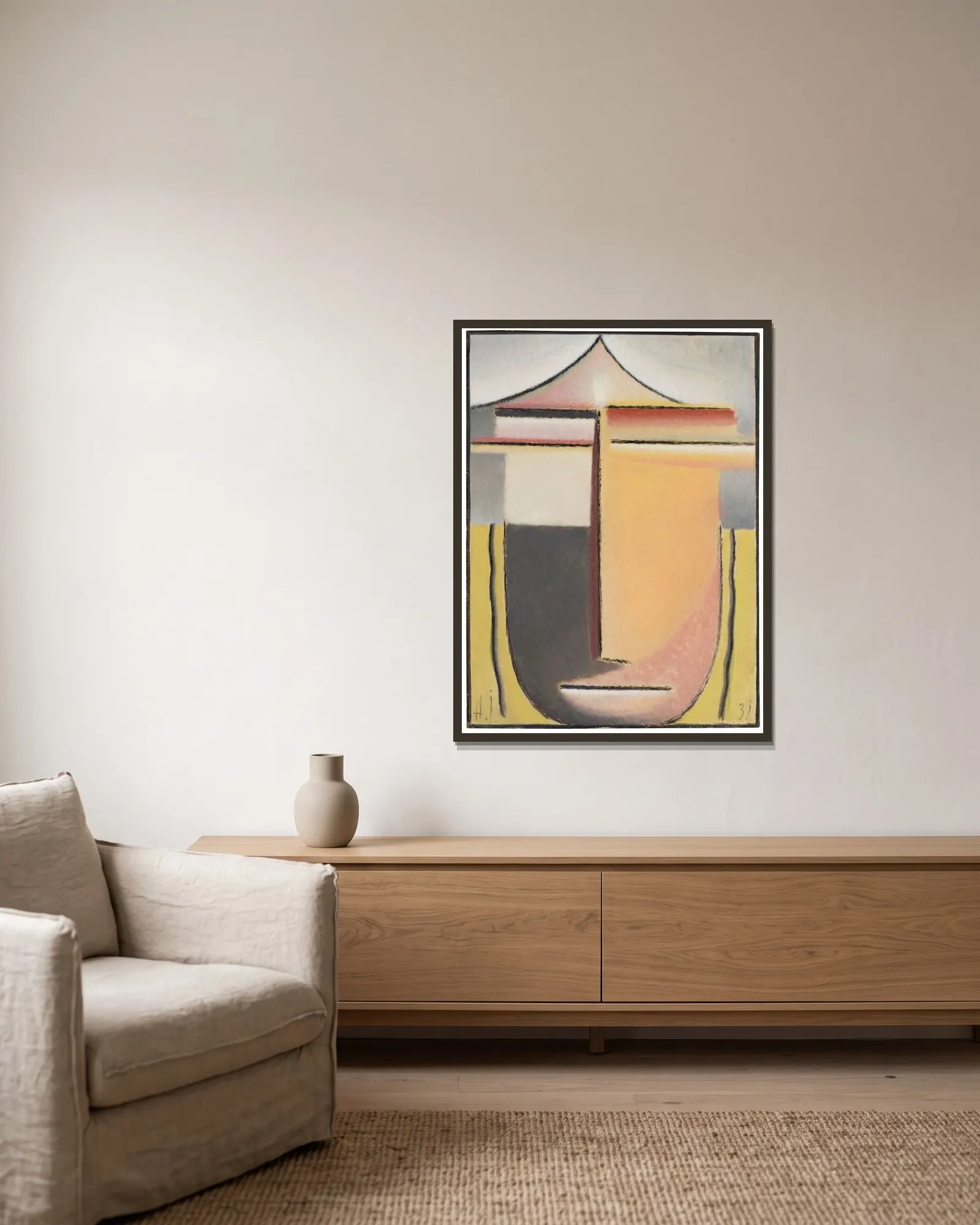 Nordisch (Großer Abstrakter Kopf) av Alexej von Jawlensky inramad på en vägg