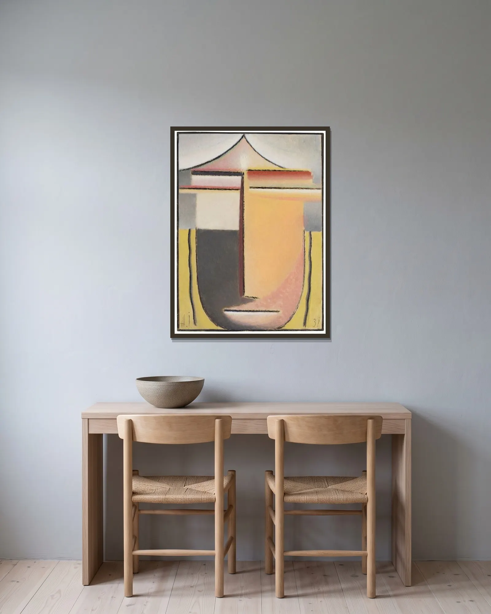 Nordisch (Großer Abstrakter Kopf) av Alexej von Jawlensky inramad på en vägg