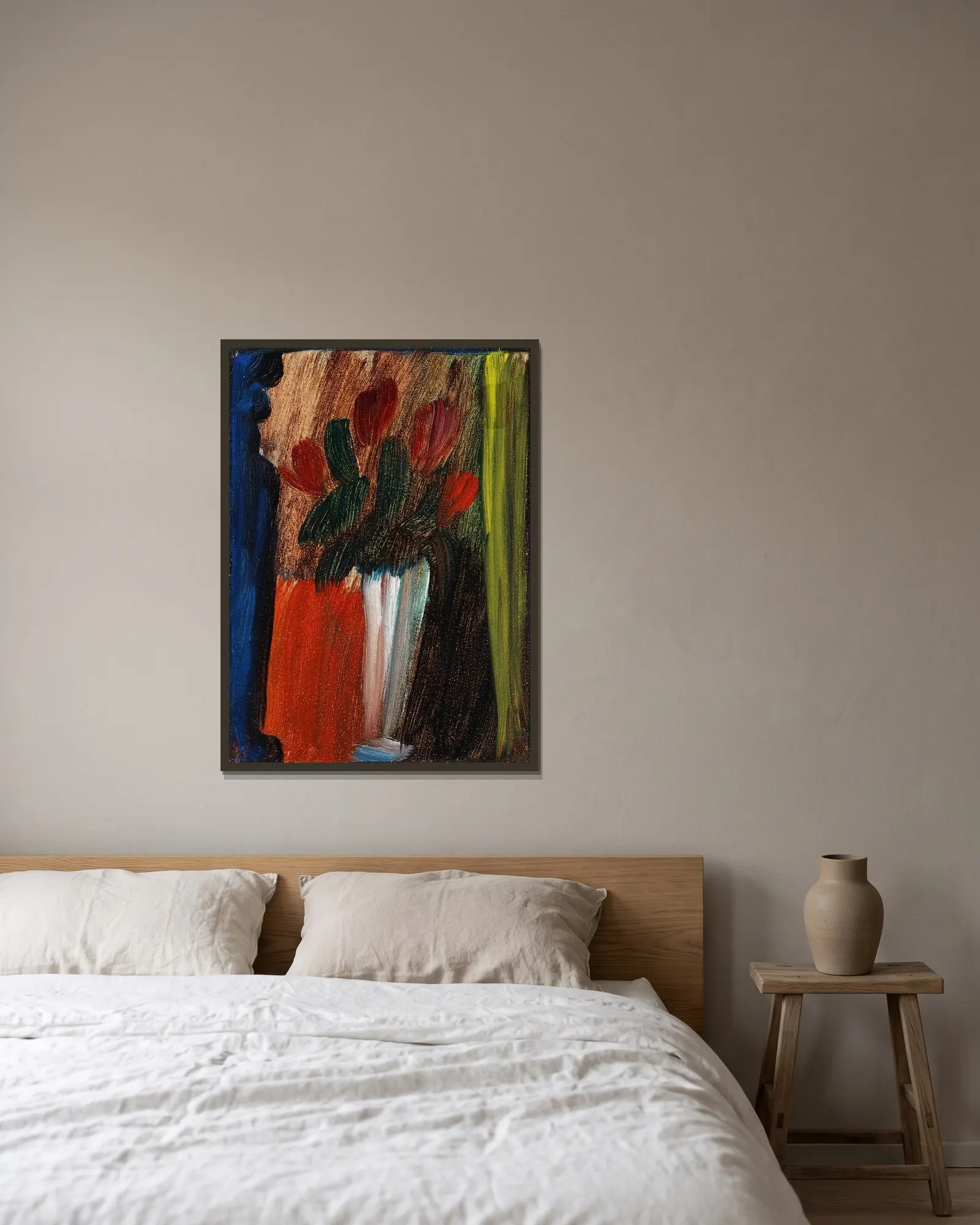 Stillleben (Blumen in weißer Vase), 1936 av Alexej von Jawlensky inramad på en vägg