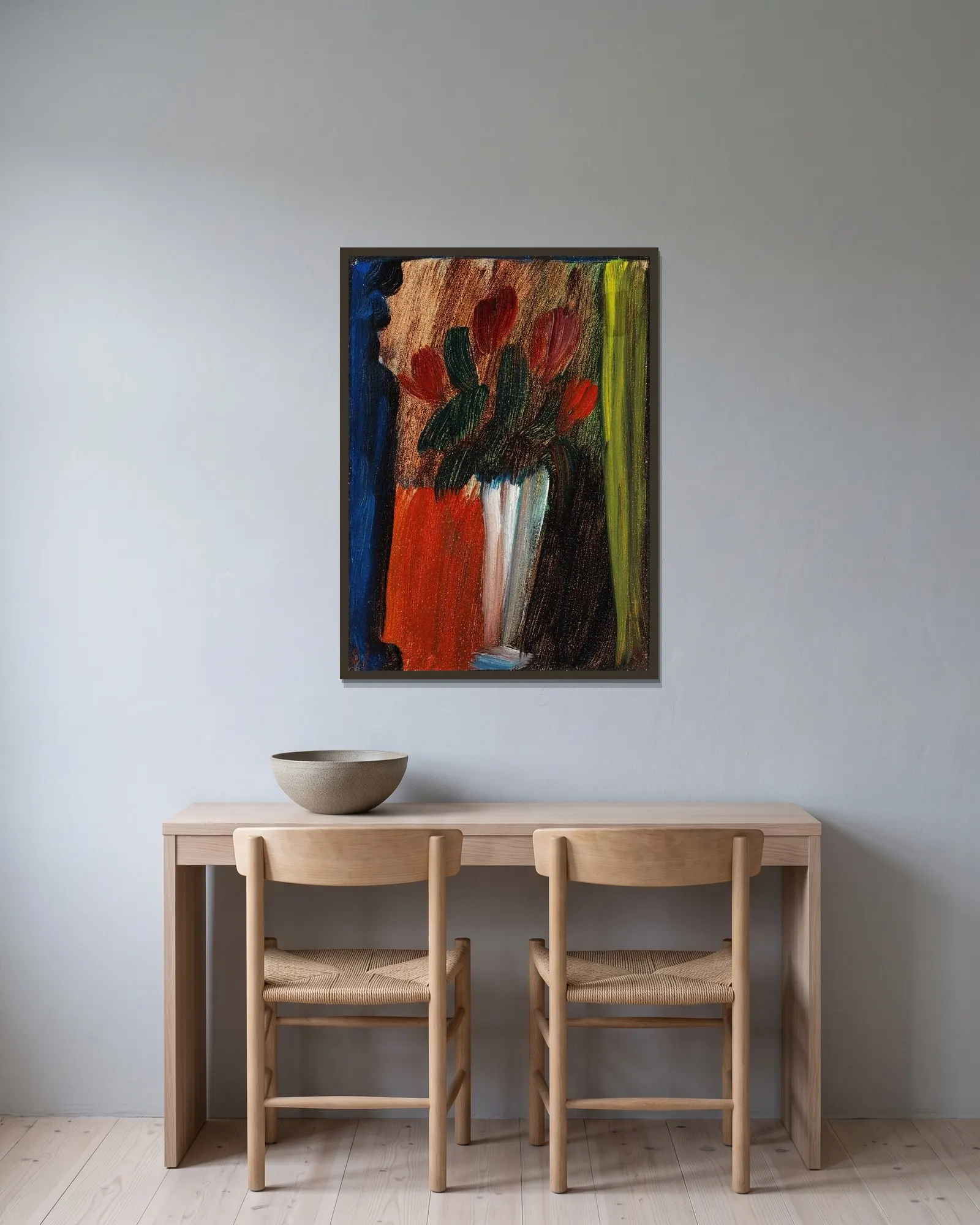 Stillleben (Blumen in weißer Vase), 1936 av Alexej von Jawlensky inramad på en vägg
