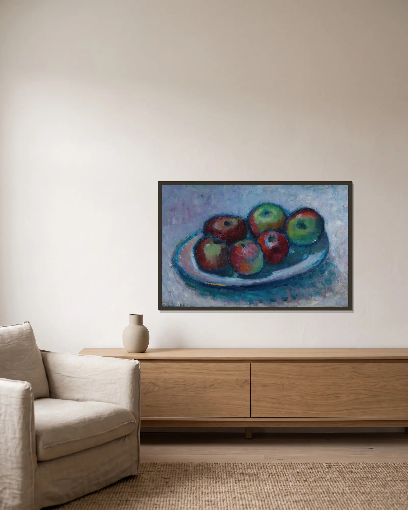 Teller Mit Äpfeln (Äpfelstillleben) av Alexej von Jawlensky inramad på en vägg