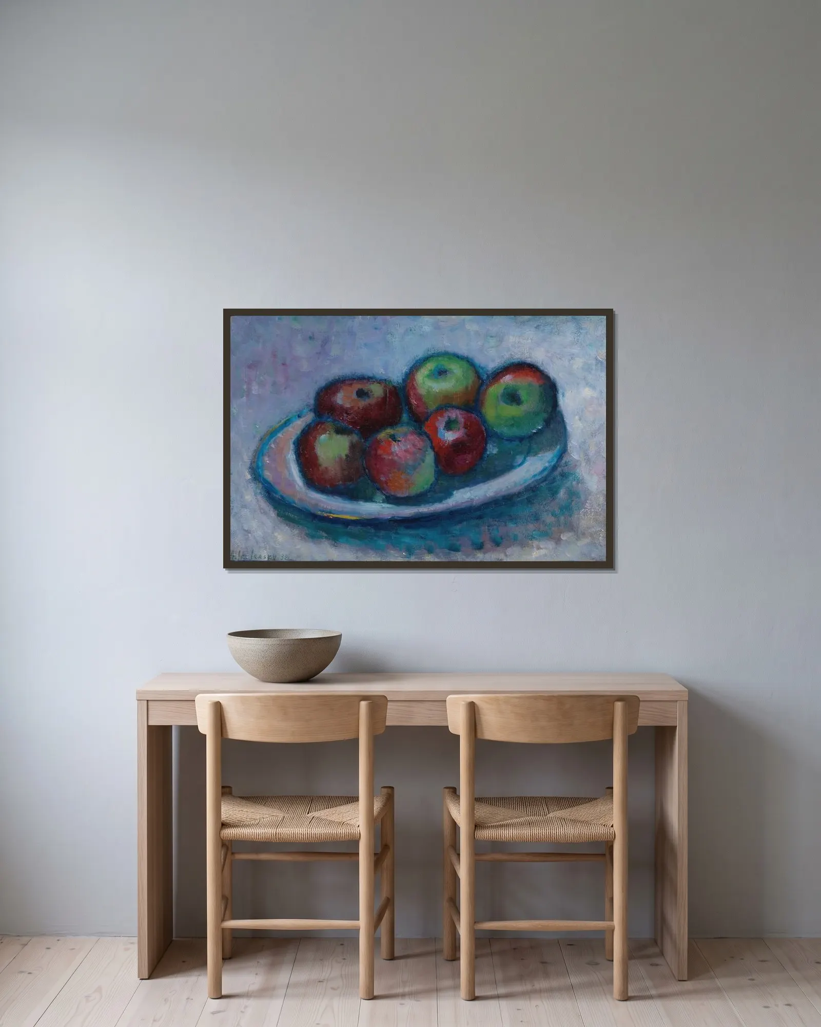Teller Mit Äpfeln (Äpfelstillleben) av Alexej von Jawlensky inramad på en vägg