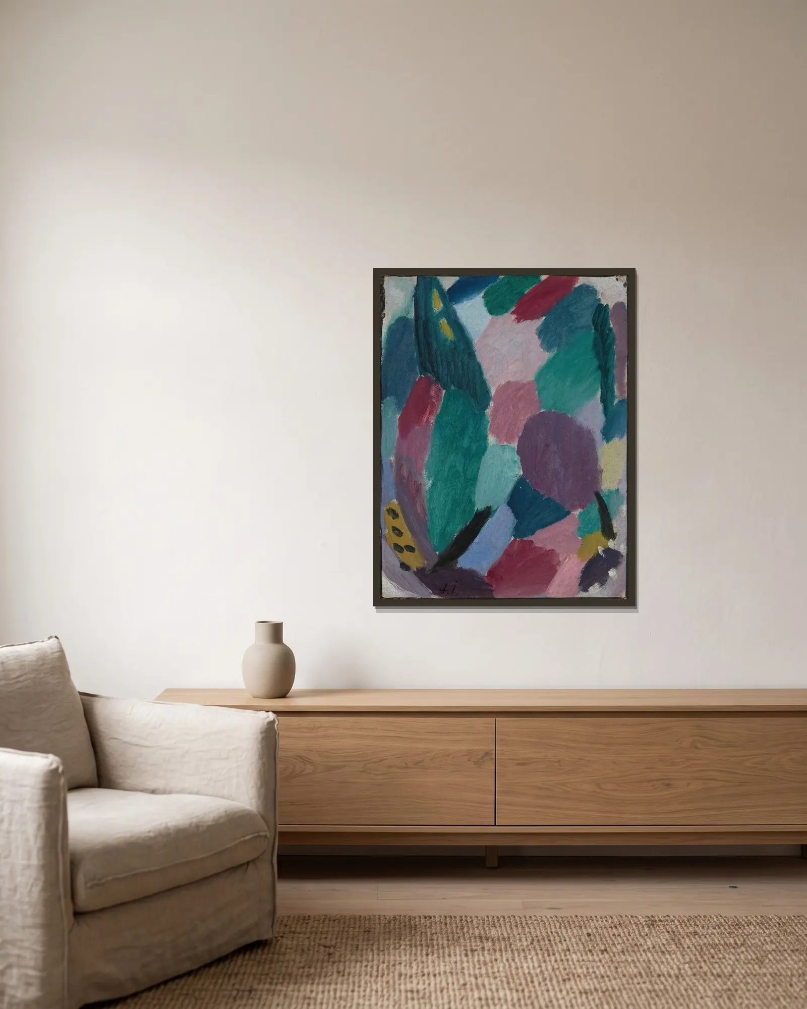 Variation, 1915 av Alexej von Jawlensky inramad på en vägg