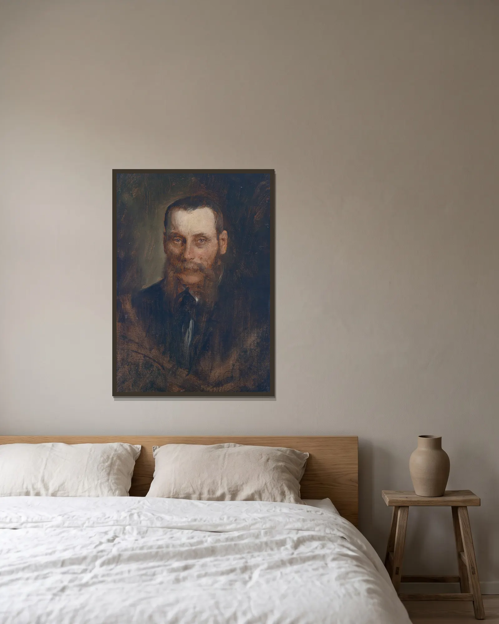 Portrait Georg Plach av Franz von Lenbach inramad på en vägg