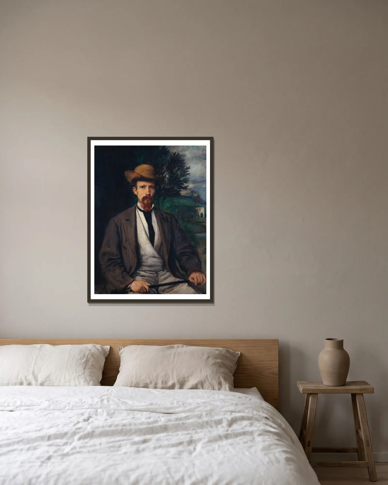 Self-Portrait with Yellow Hat av Hans Von Marées inramad på en vägg