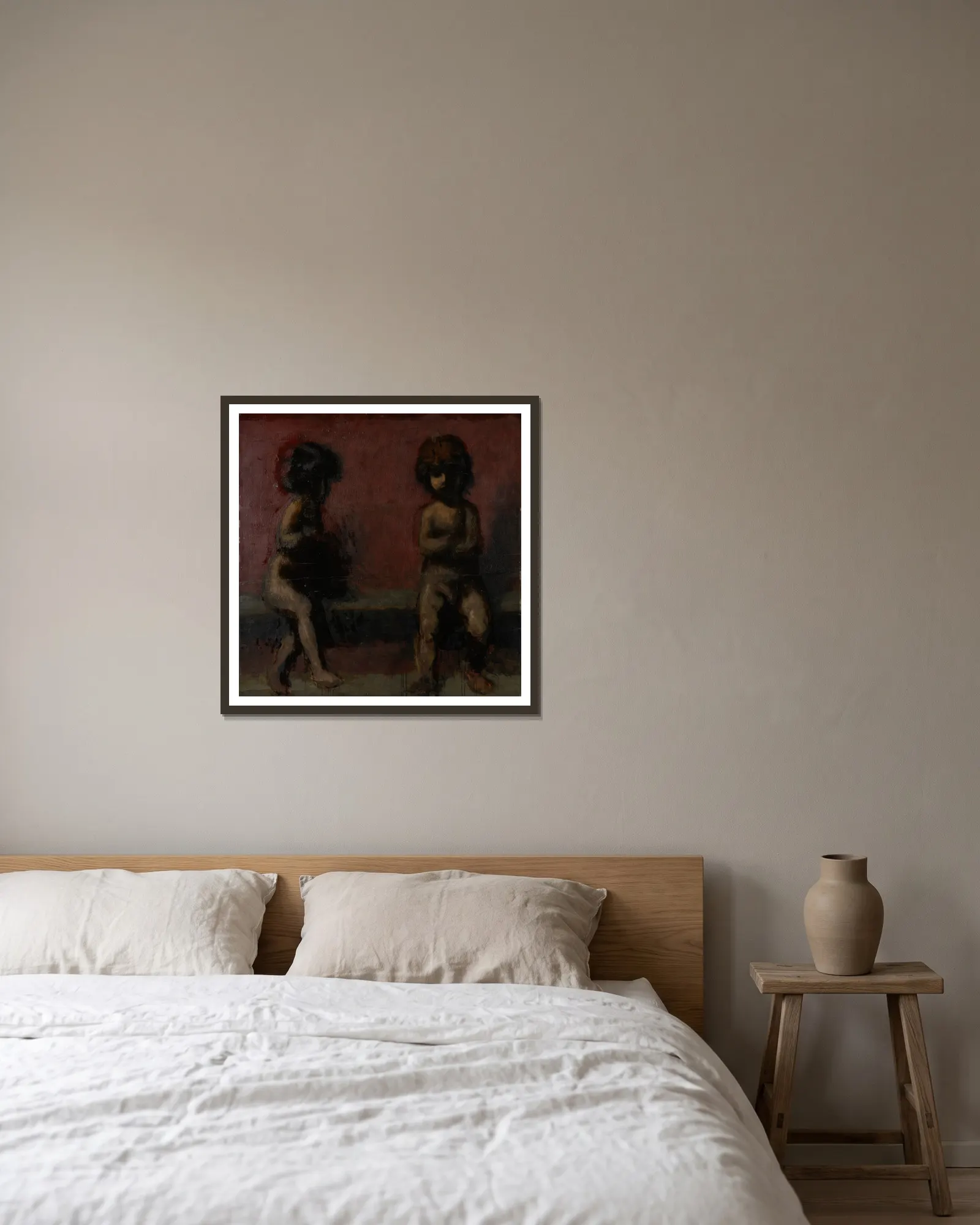 Two Putti av Hans Von Marées inramad på en vägg