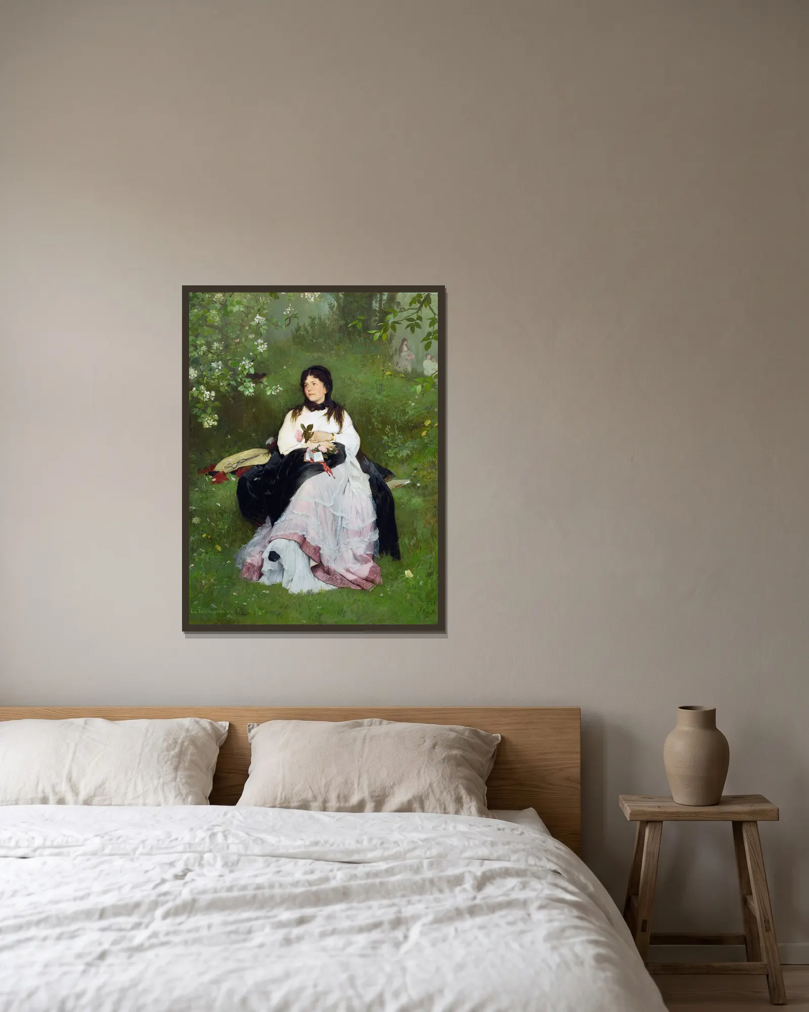 A spring fairy tale av Gabriel von Max inramad på en vägg
