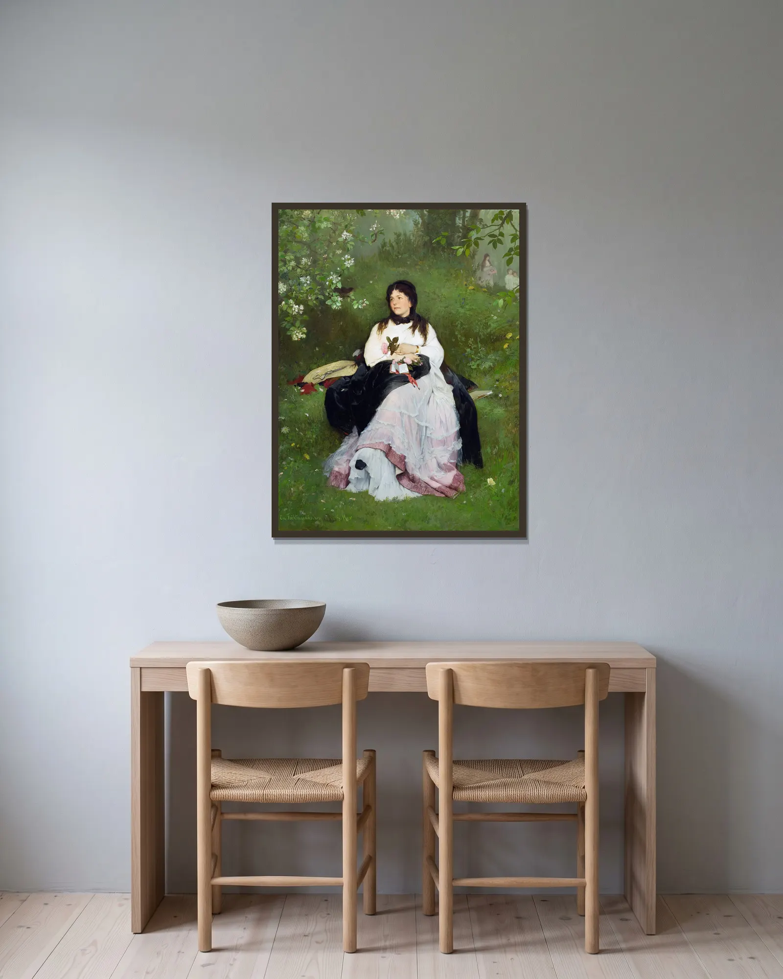 A spring fairy tale av Gabriel von Max inramad på en vägg