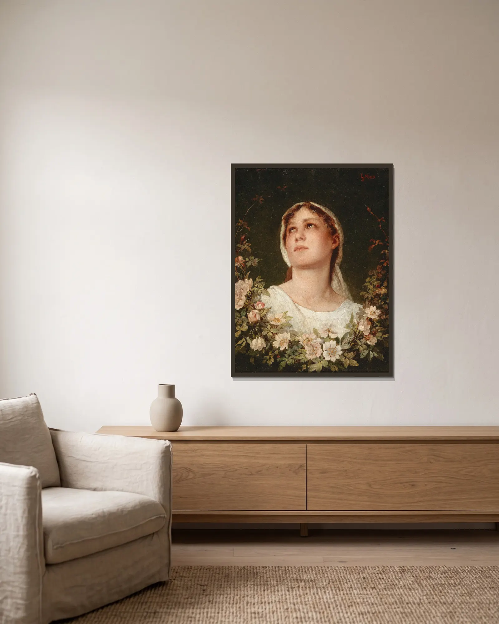 Daydreaming av Gabriel von Max inramad på en vägg