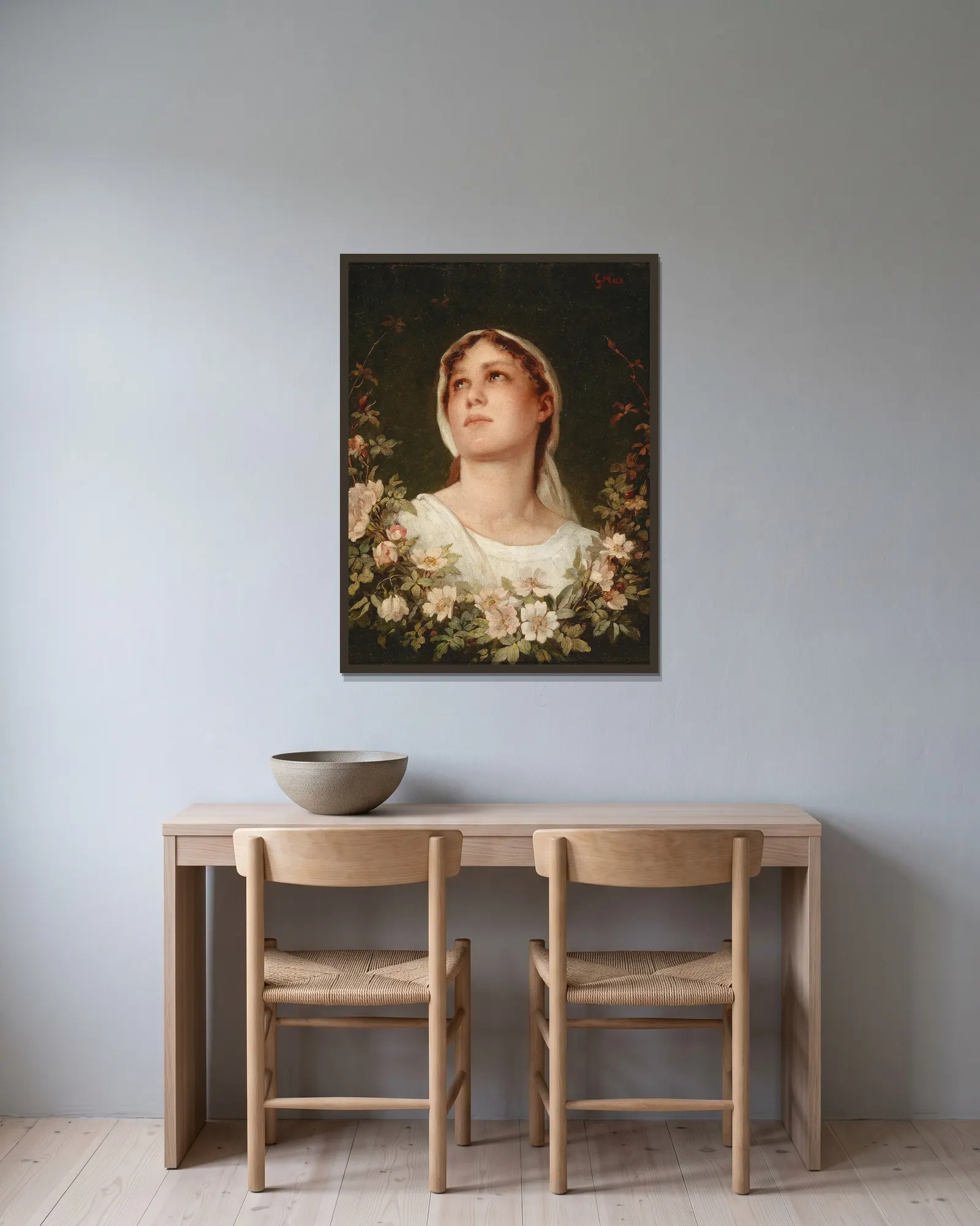 Daydreaming av Gabriel von Max inramad på en vägg