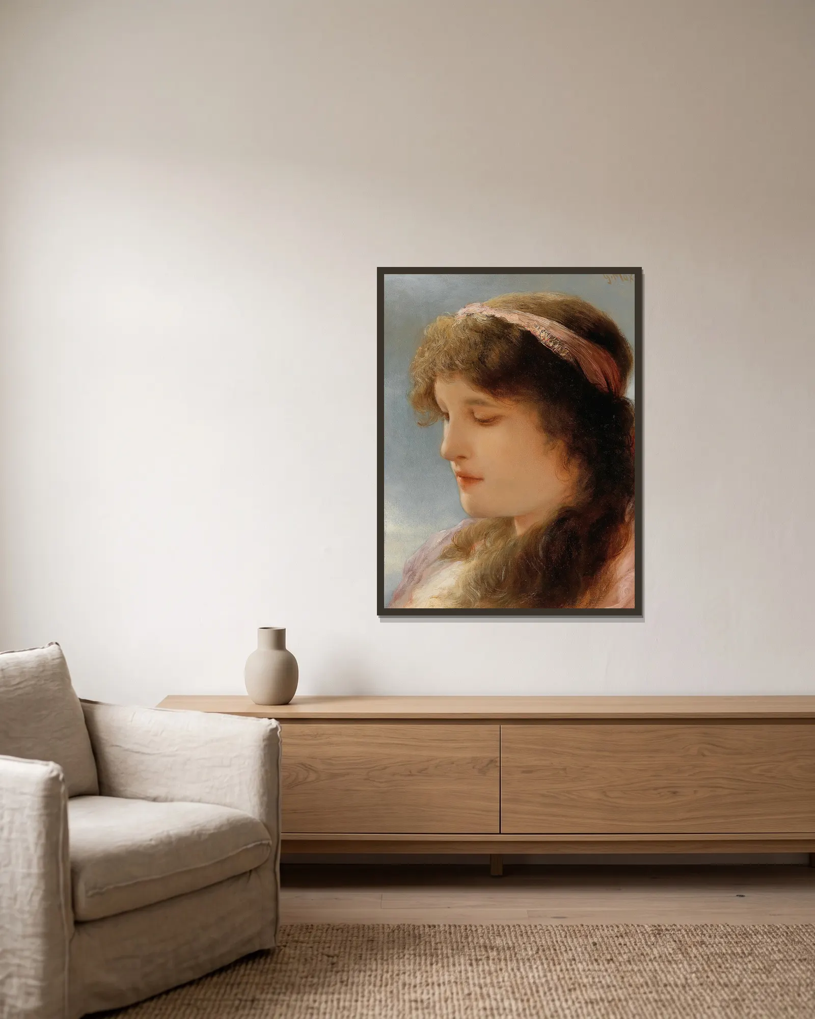 Daydreaming av Gabriel von Max inramad på en vägg