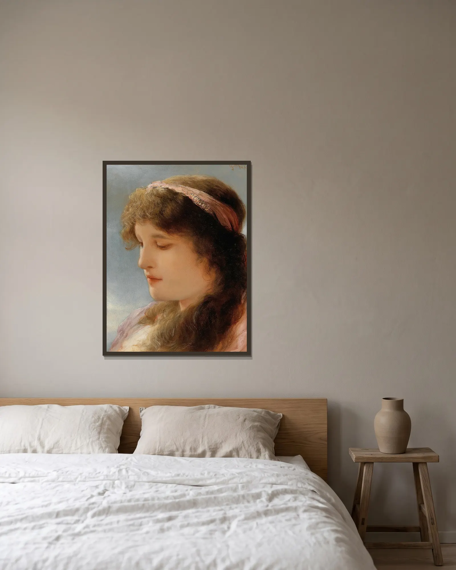 Daydreaming av Gabriel von Max inramad på en vägg