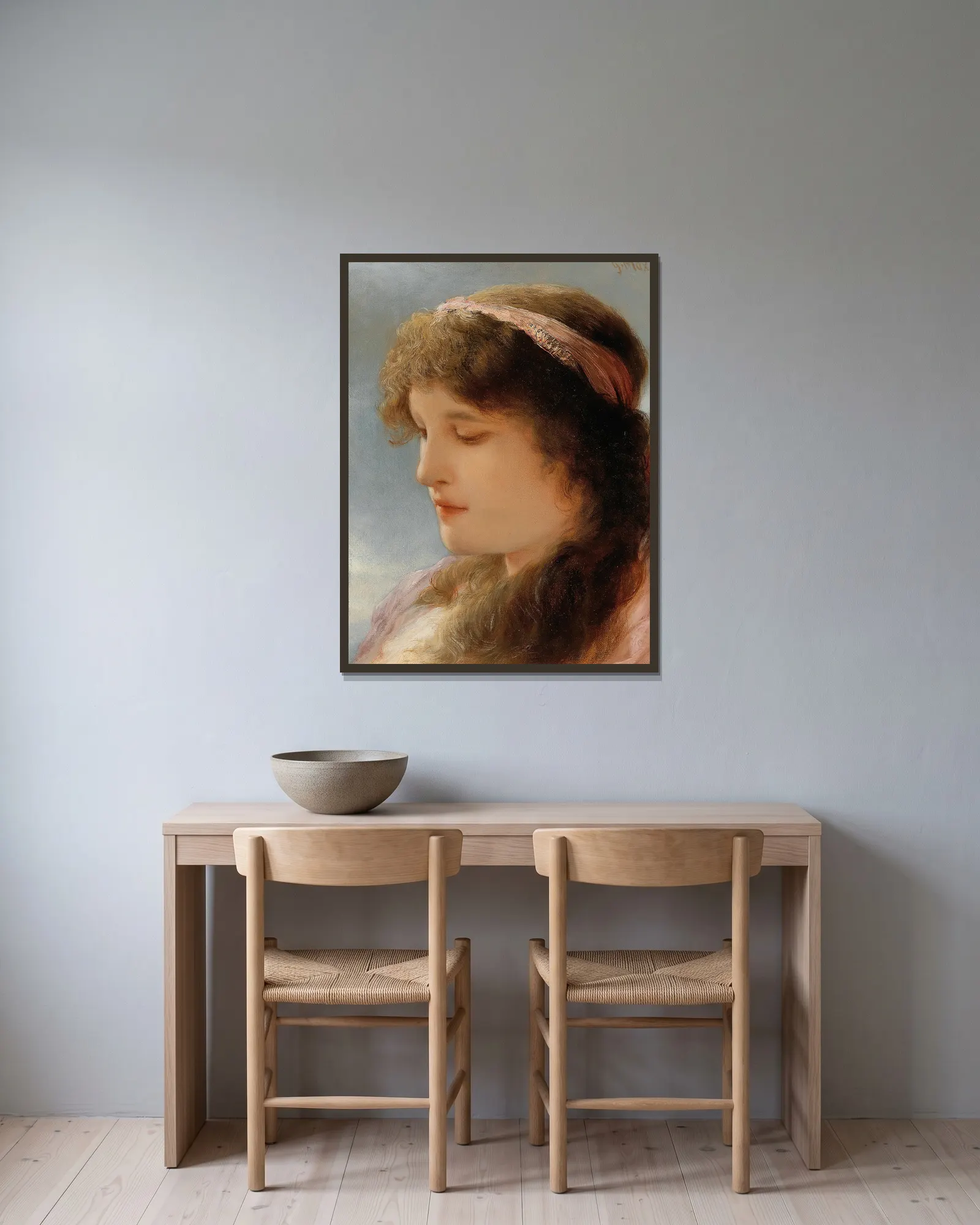 Daydreaming av Gabriel von Max inramad på en vägg