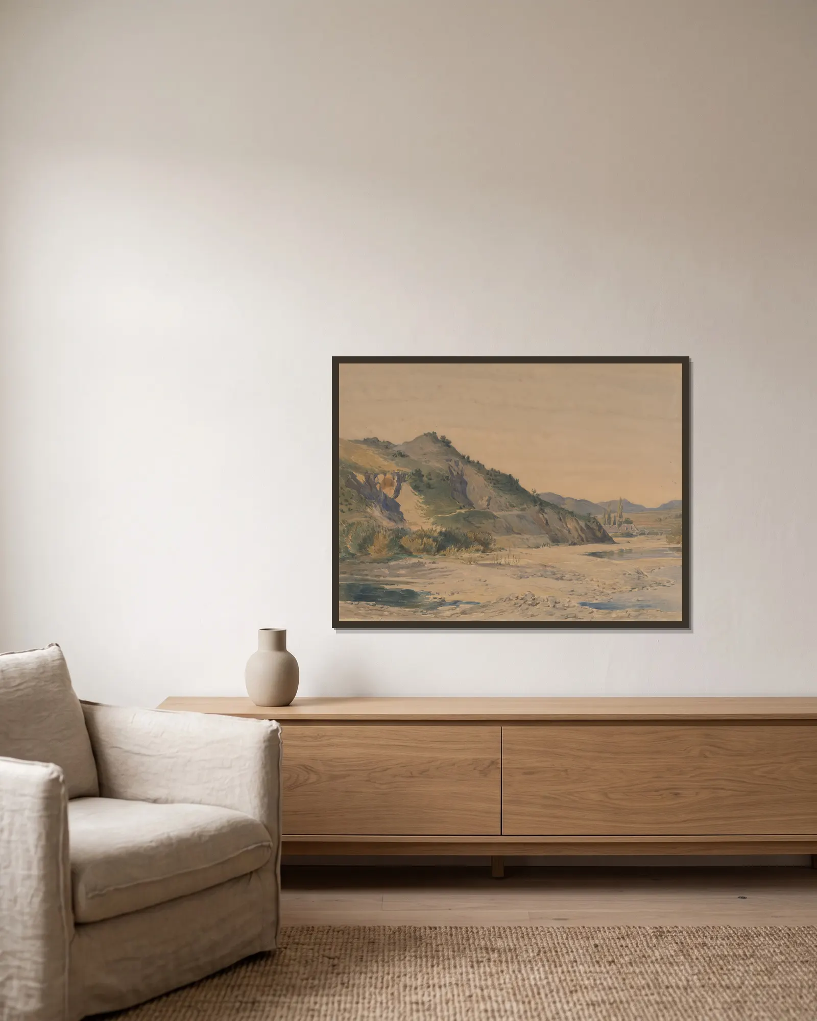 Hilly Landscape av Friedrich Carl von Scheidlin inramad på en vägg