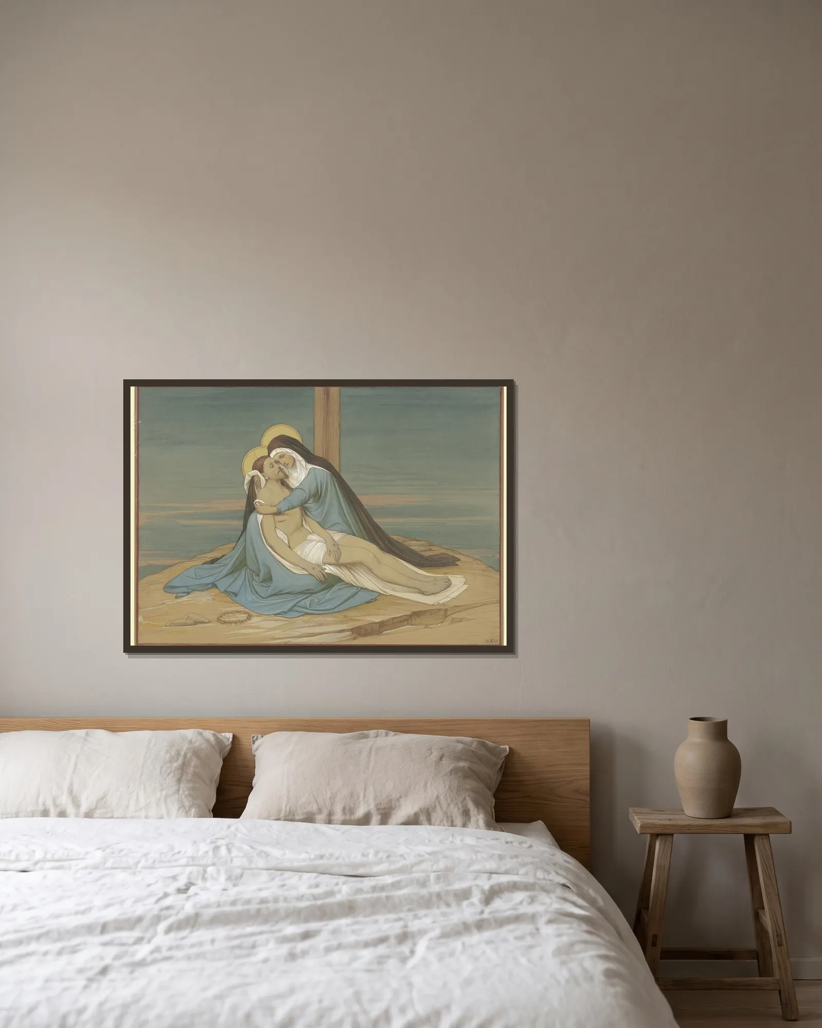 Pietà av Eduard von Steinle inramad på en vägg