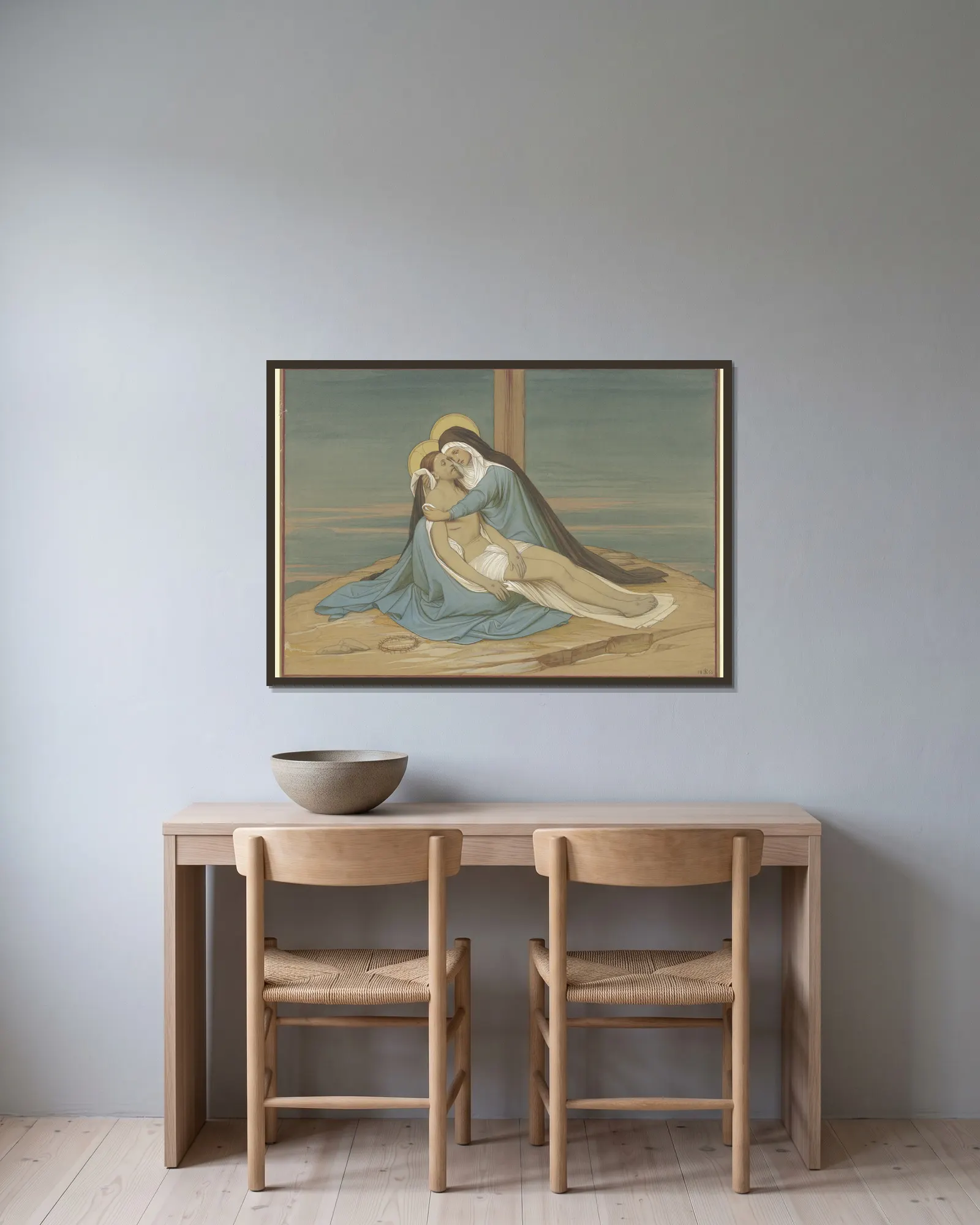 Pietà av Eduard von Steinle inramad på en vägg