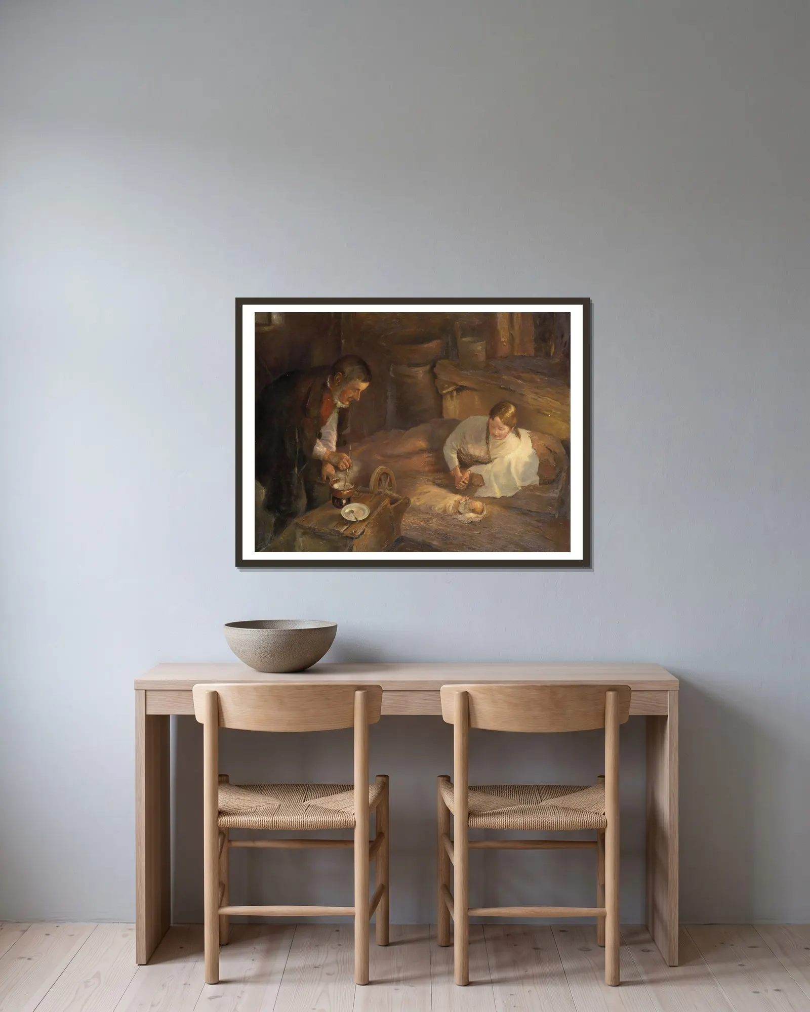Heilige Nacht av Fritz von Uhde inramad på en vägg
