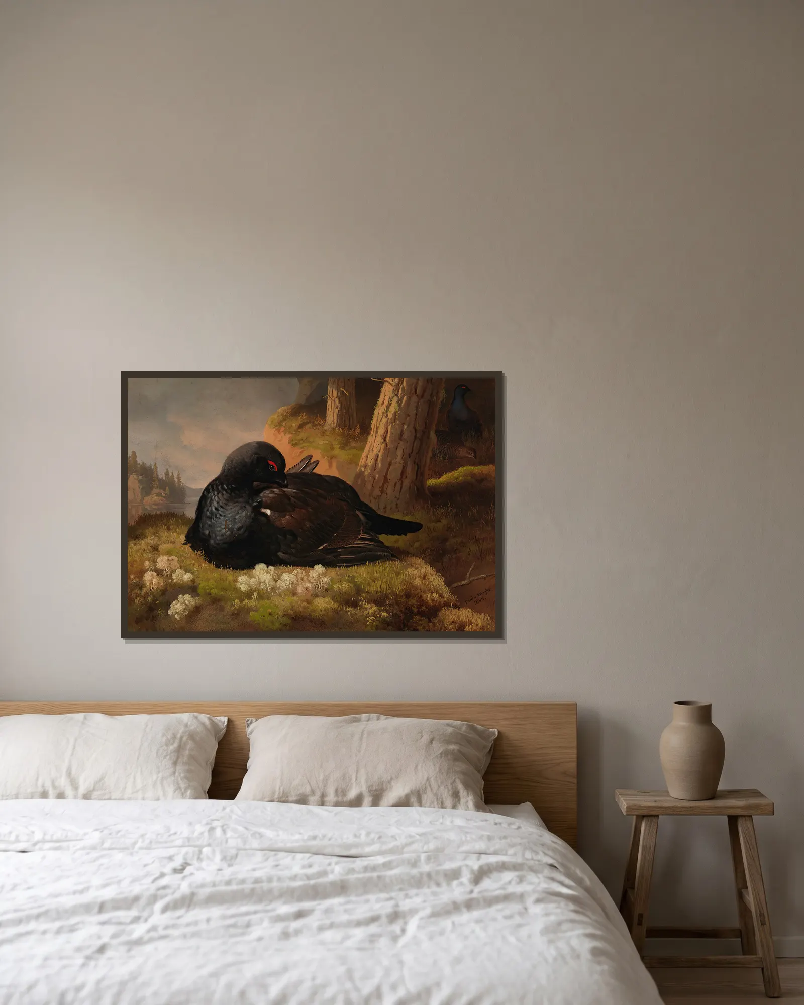 Black Grouse av Ferdinand von Wright inramad på en vägg