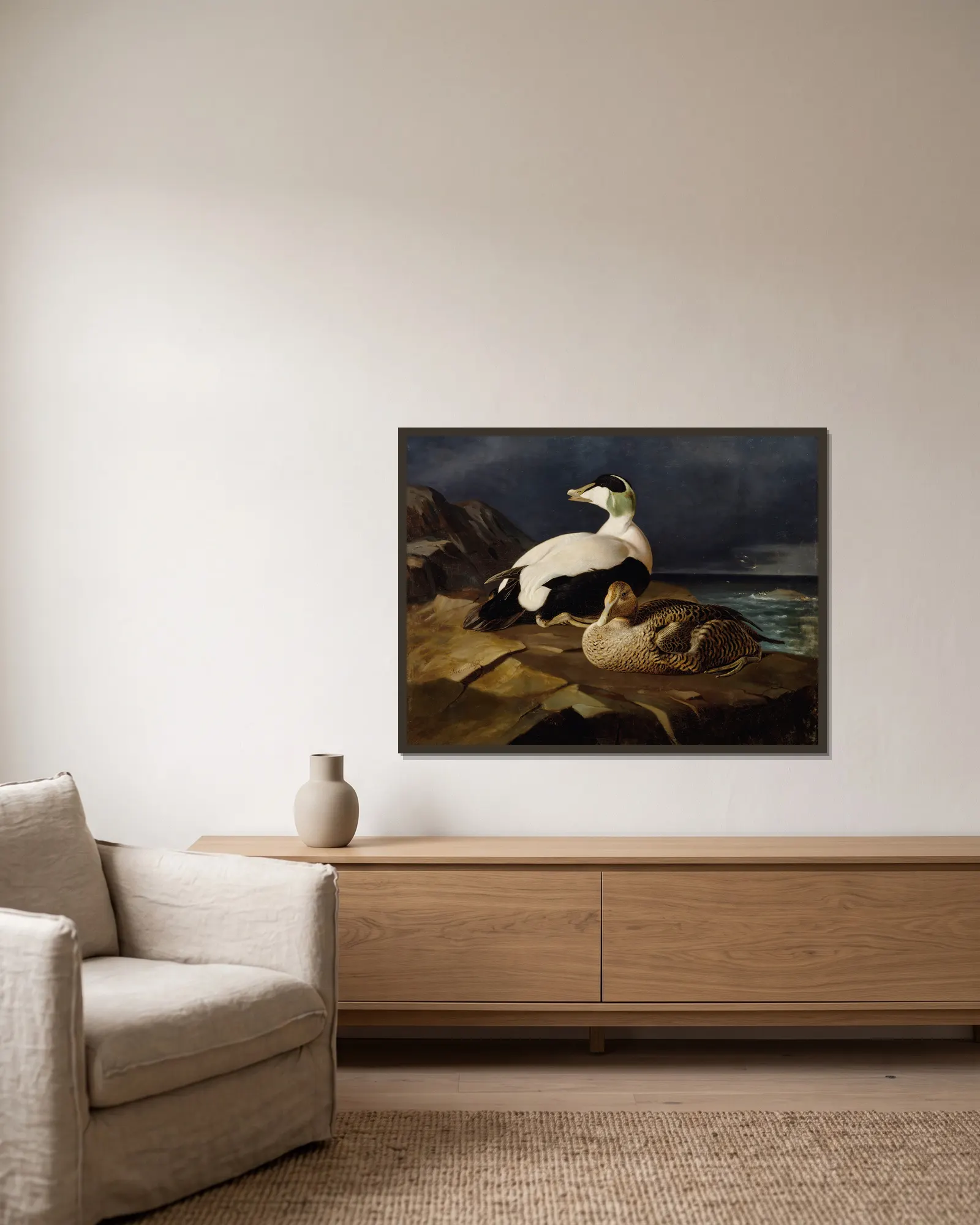 Pair Of Common Eiders On A Rock av Ferdinand von Wright inramad på en vägg