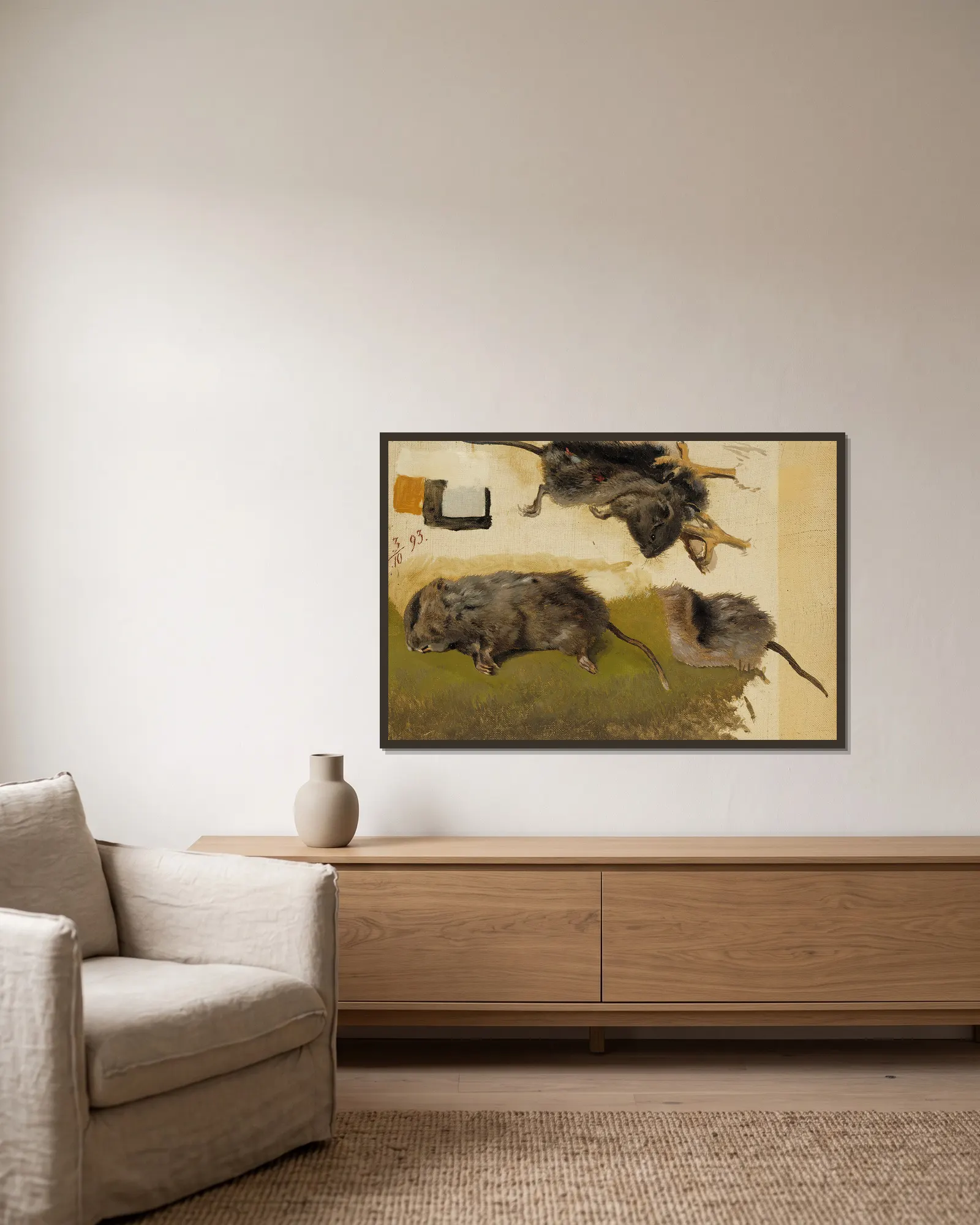 Rodents av Ferdinand von Wright inramad på en vägg