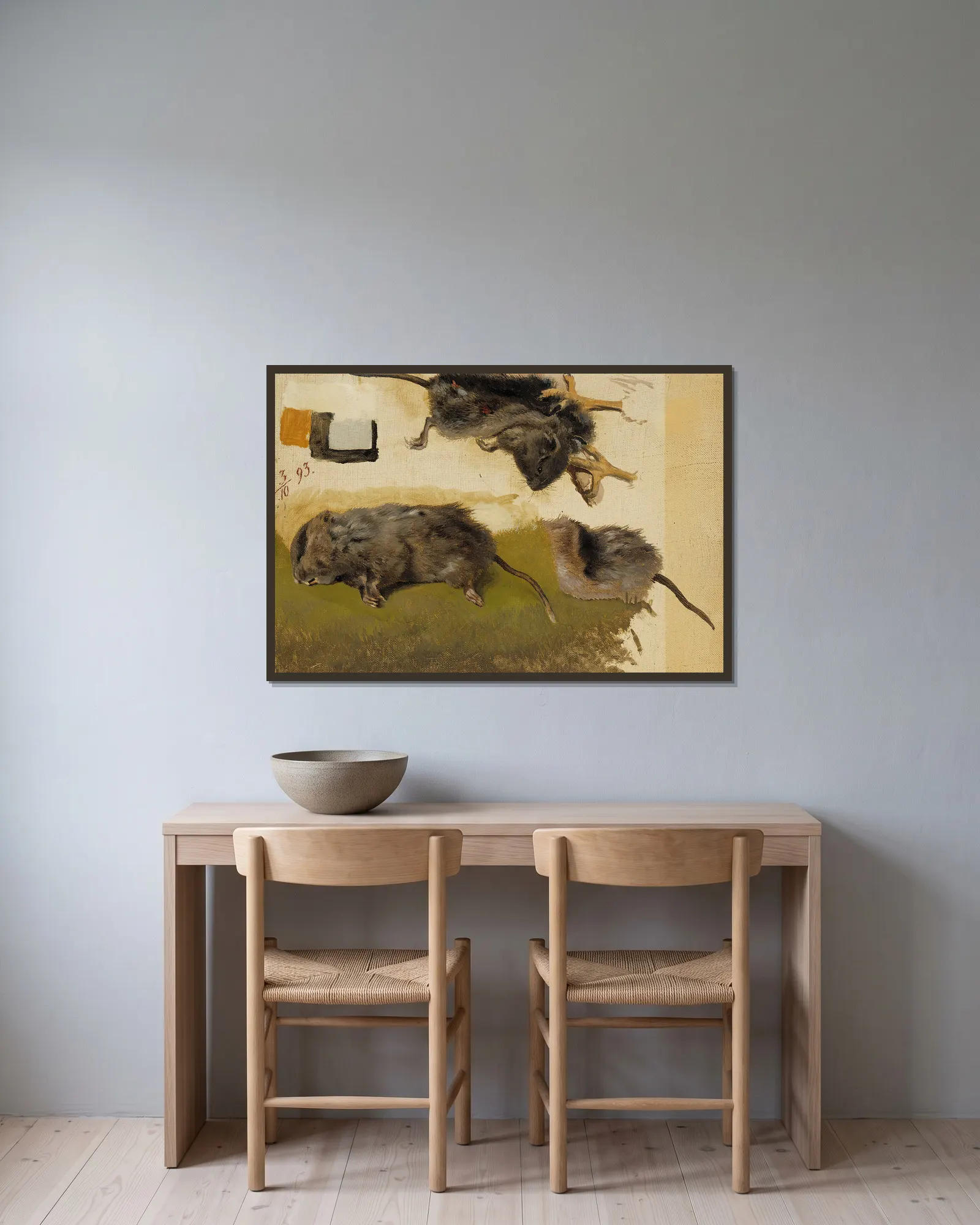 Rodents av Ferdinand von Wright inramad på en vägg