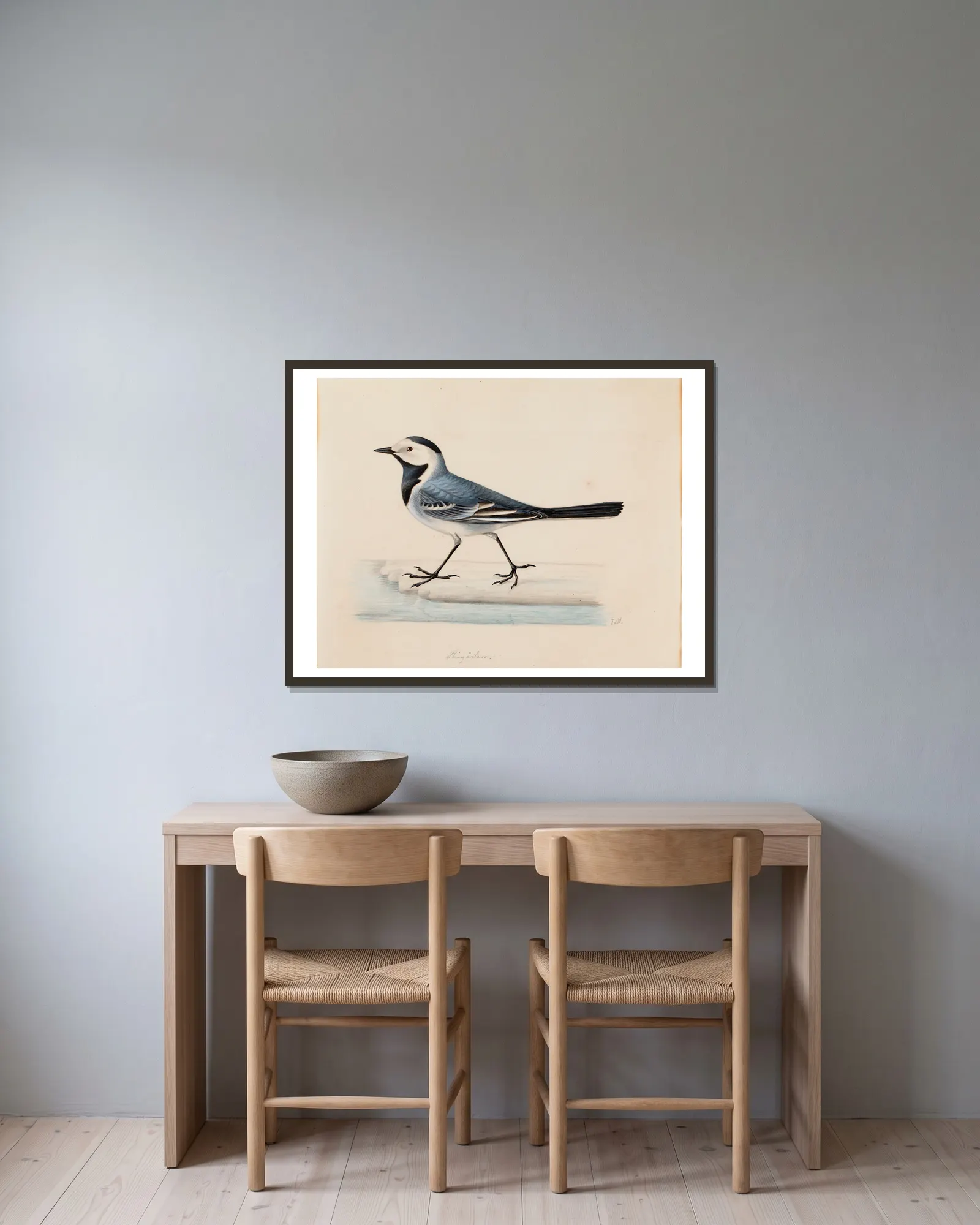White Wagtail av Ferdinand von Wright inramad på en vägg