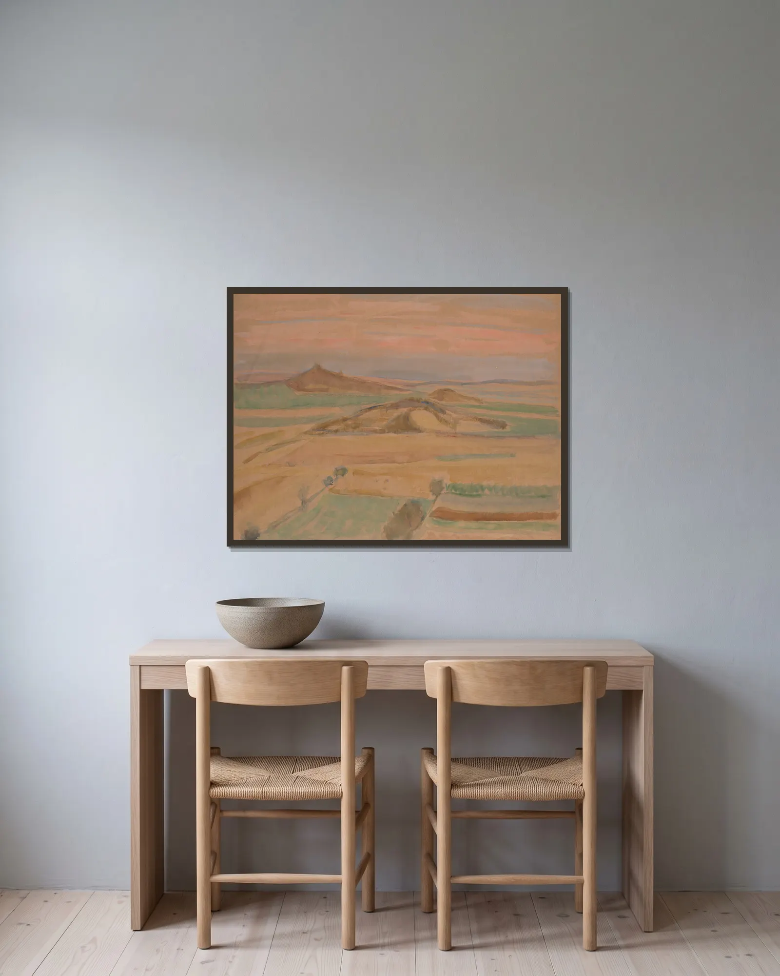 Hügelige Landschaft av Walther Gamerith inramad på en vägg