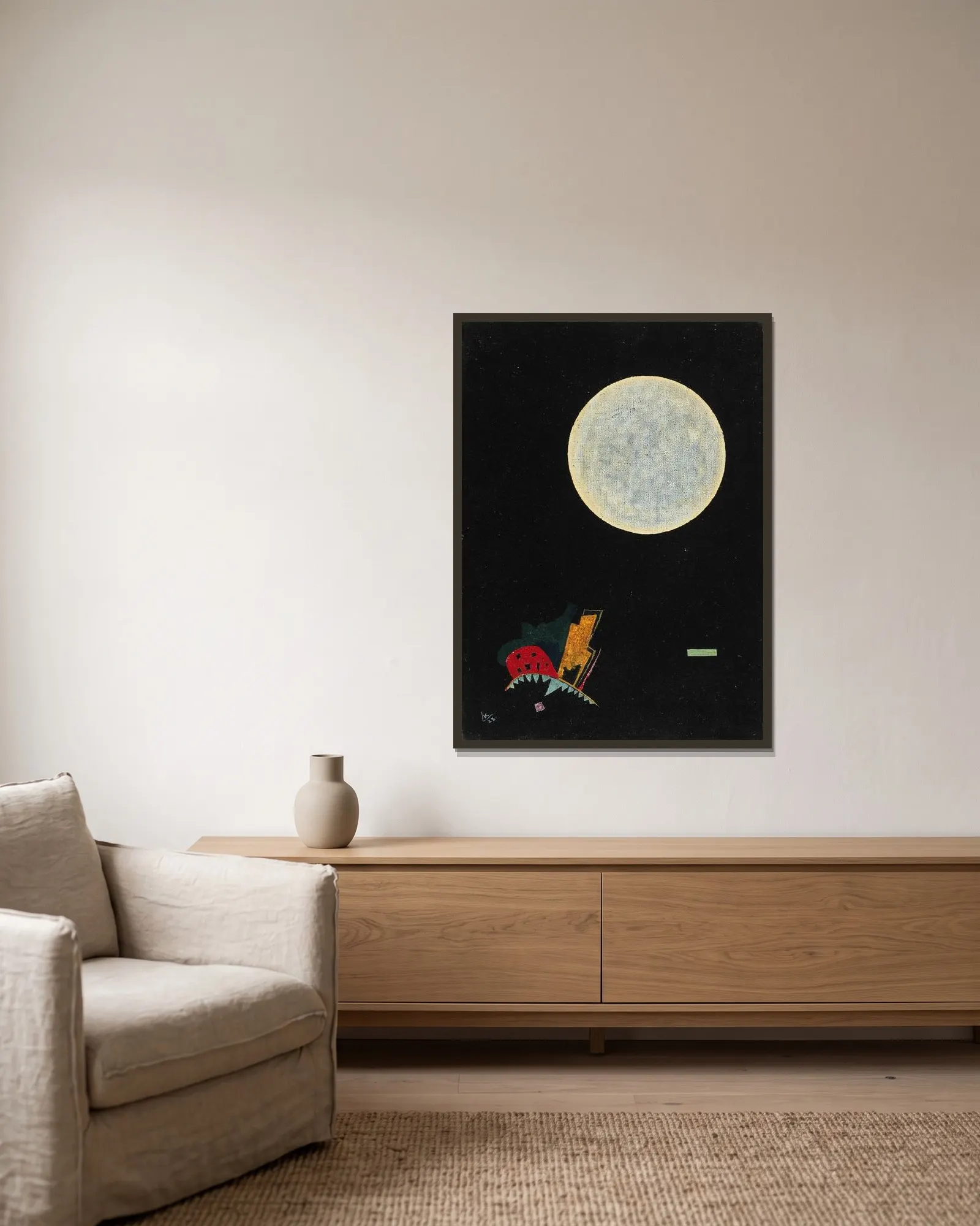 A Circle (A) av Wassily Kandinsky inramad på en vägg