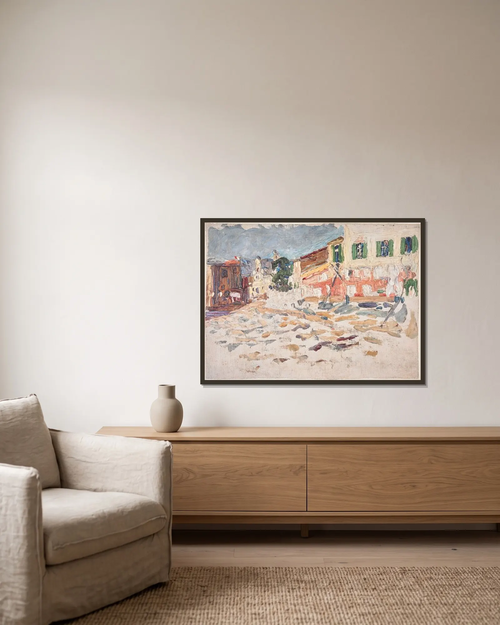 A Square av Wassily Kandinsky inramad på en vägg