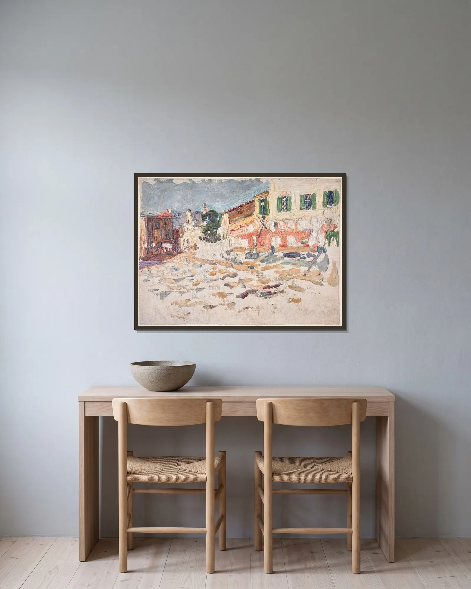 A Square av Wassily Kandinsky inramad på en vägg