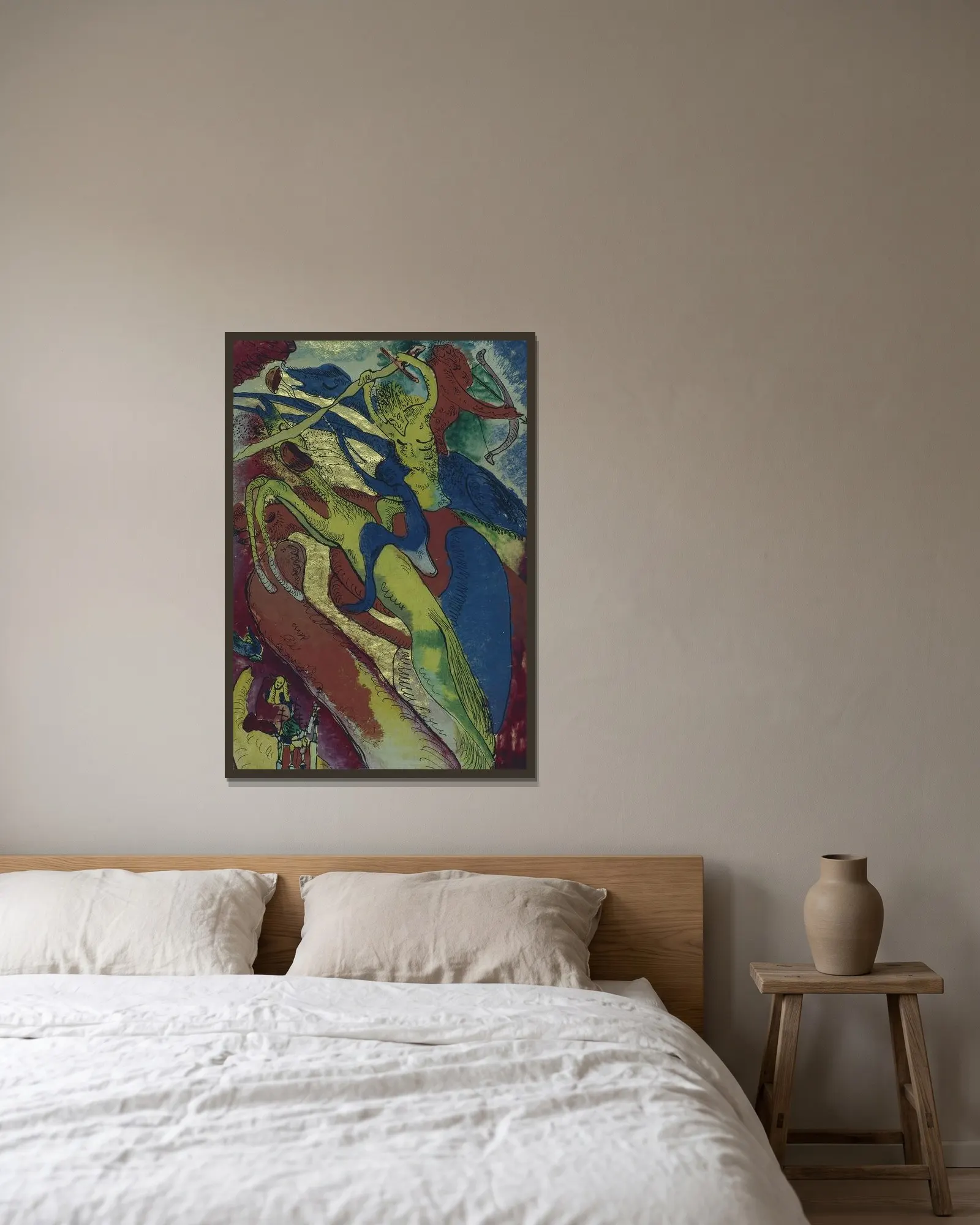 Apocalyptic Riders I av Wassily Kandinsky inramad på en vägg