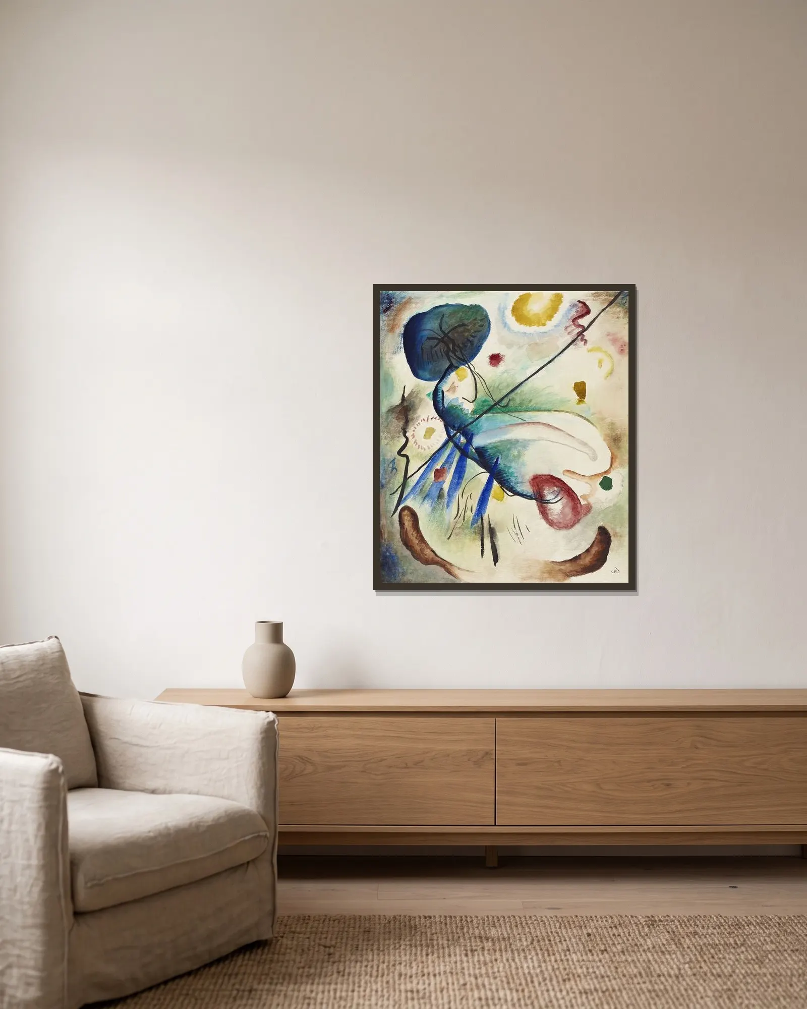 Aquarell mit Strich av Wassily Kandinsky inramad på en vägg