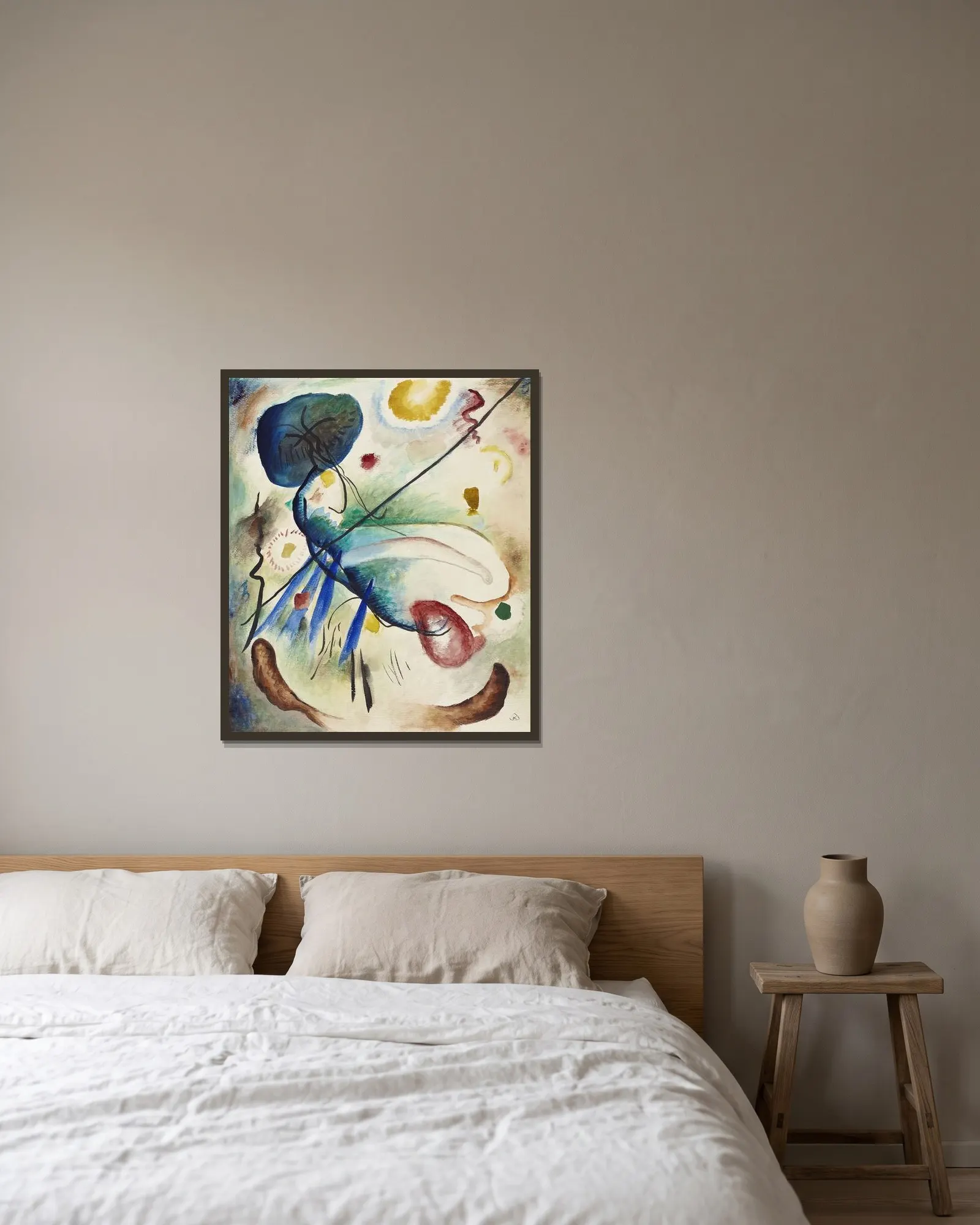Aquarell mit Strich av Wassily Kandinsky inramad på en vägg
