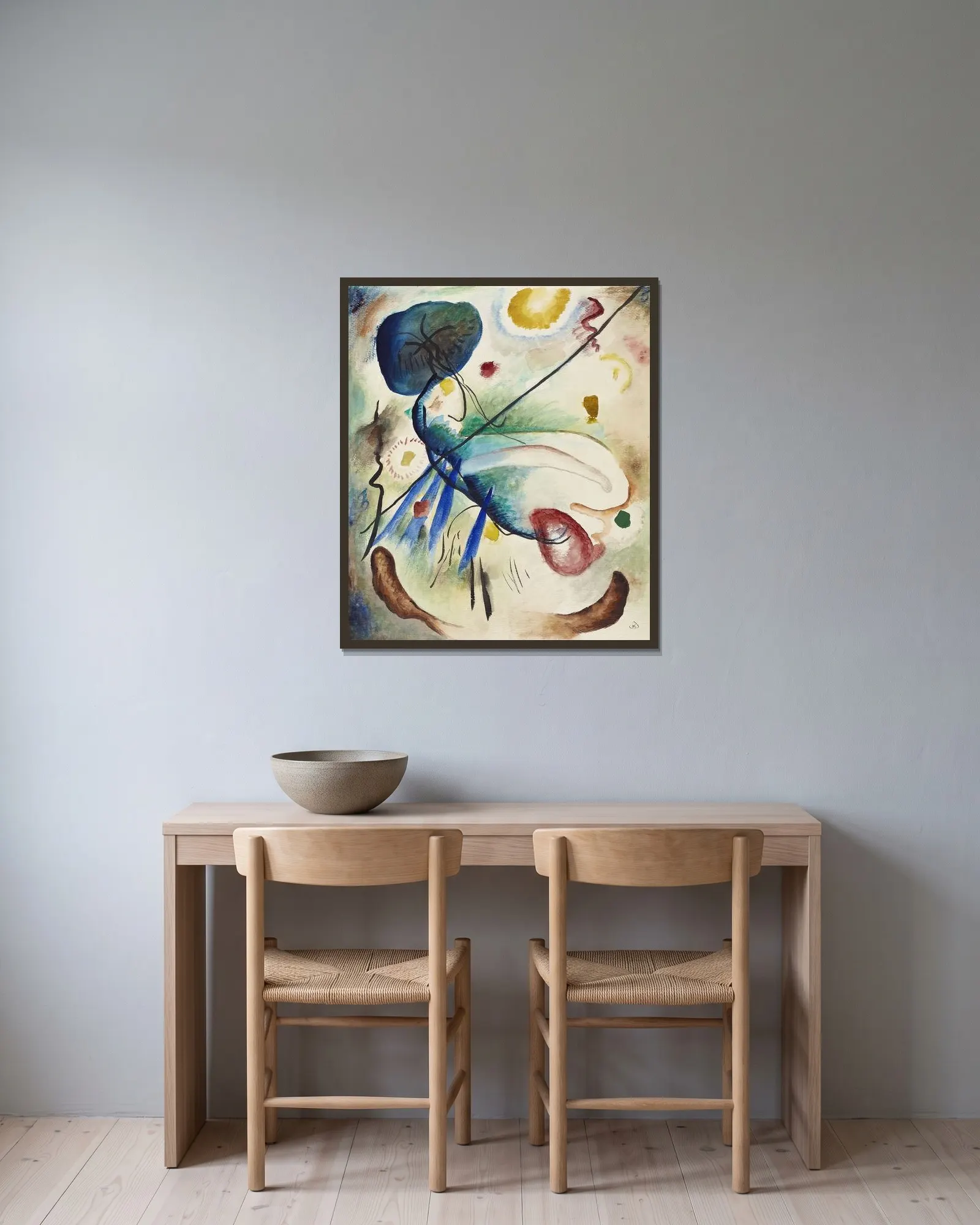 Aquarell mit Strich av Wassily Kandinsky inramad på en vägg
