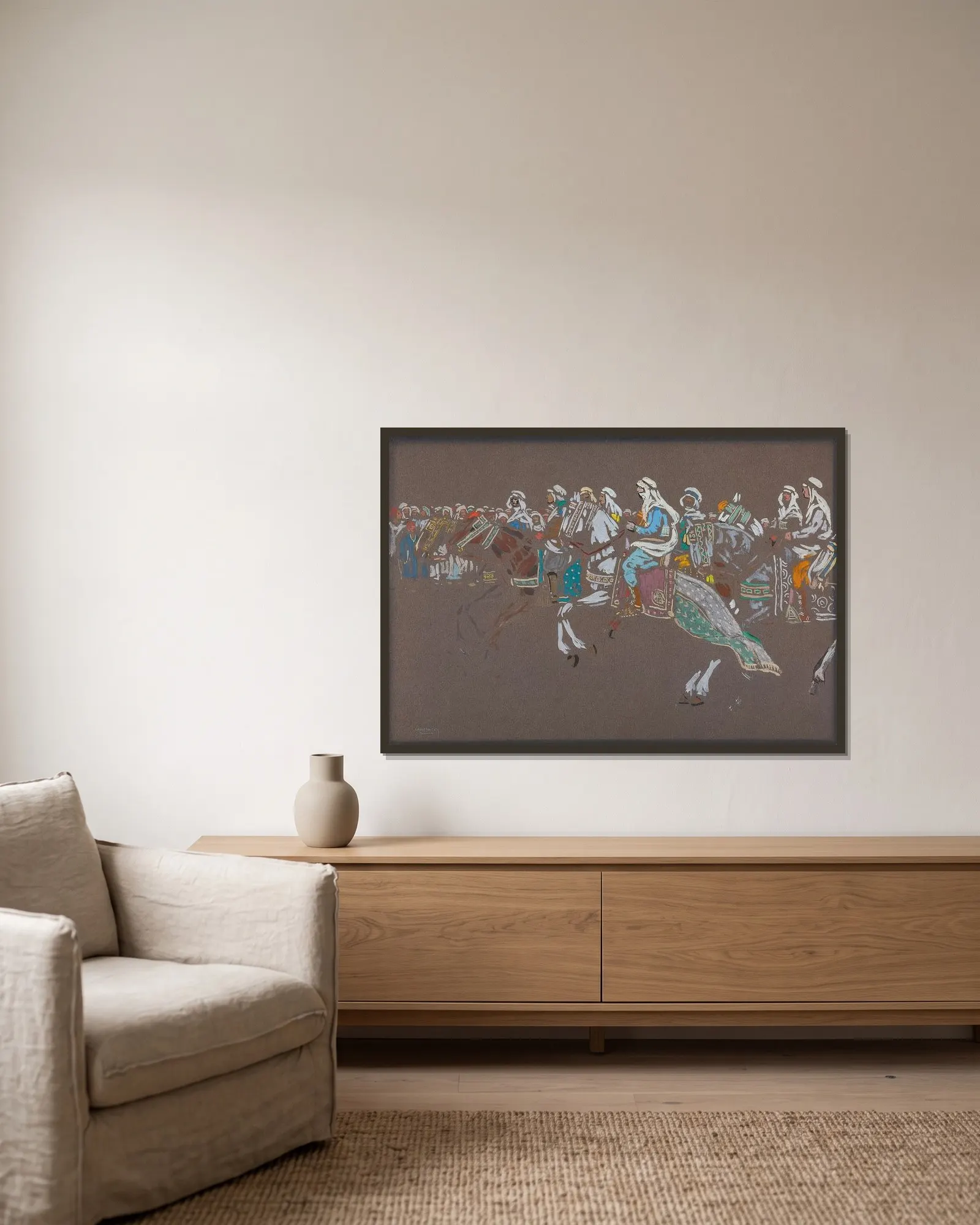 Arab cavalry av Wassily Kandinsky inramad på en vägg