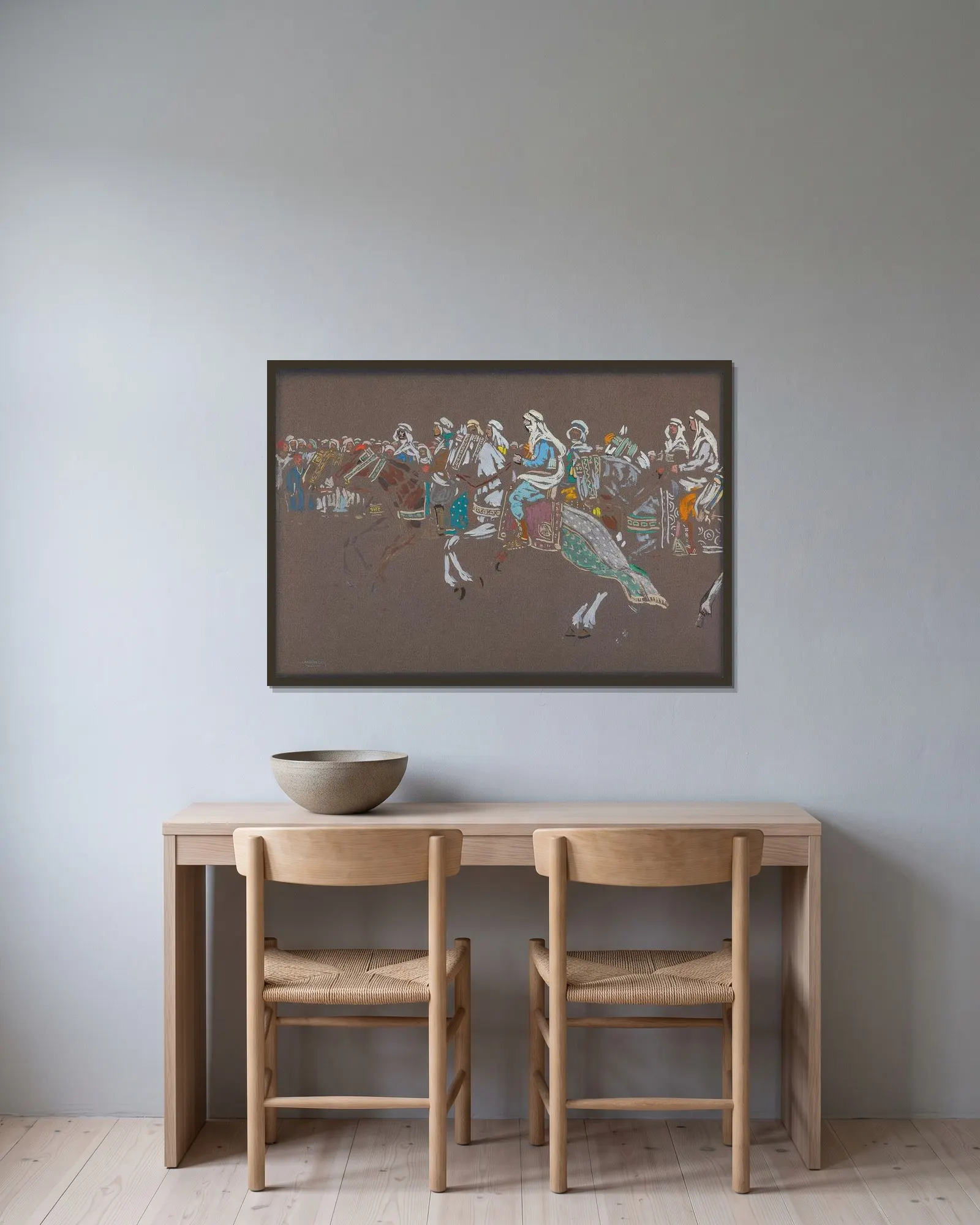 Arab cavalry av Wassily Kandinsky inramad på en vägg