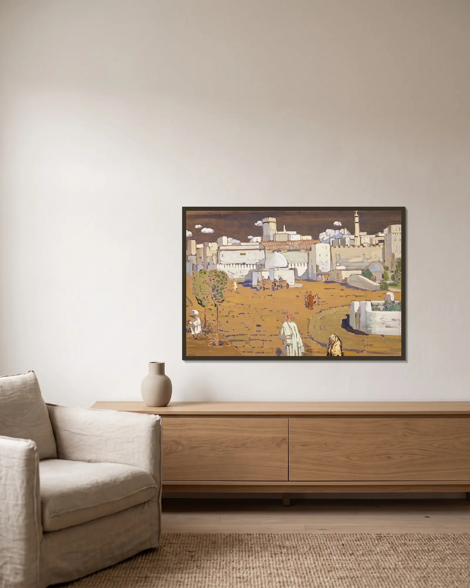 Arab City av Wassily Kandinsky inramad på en vägg