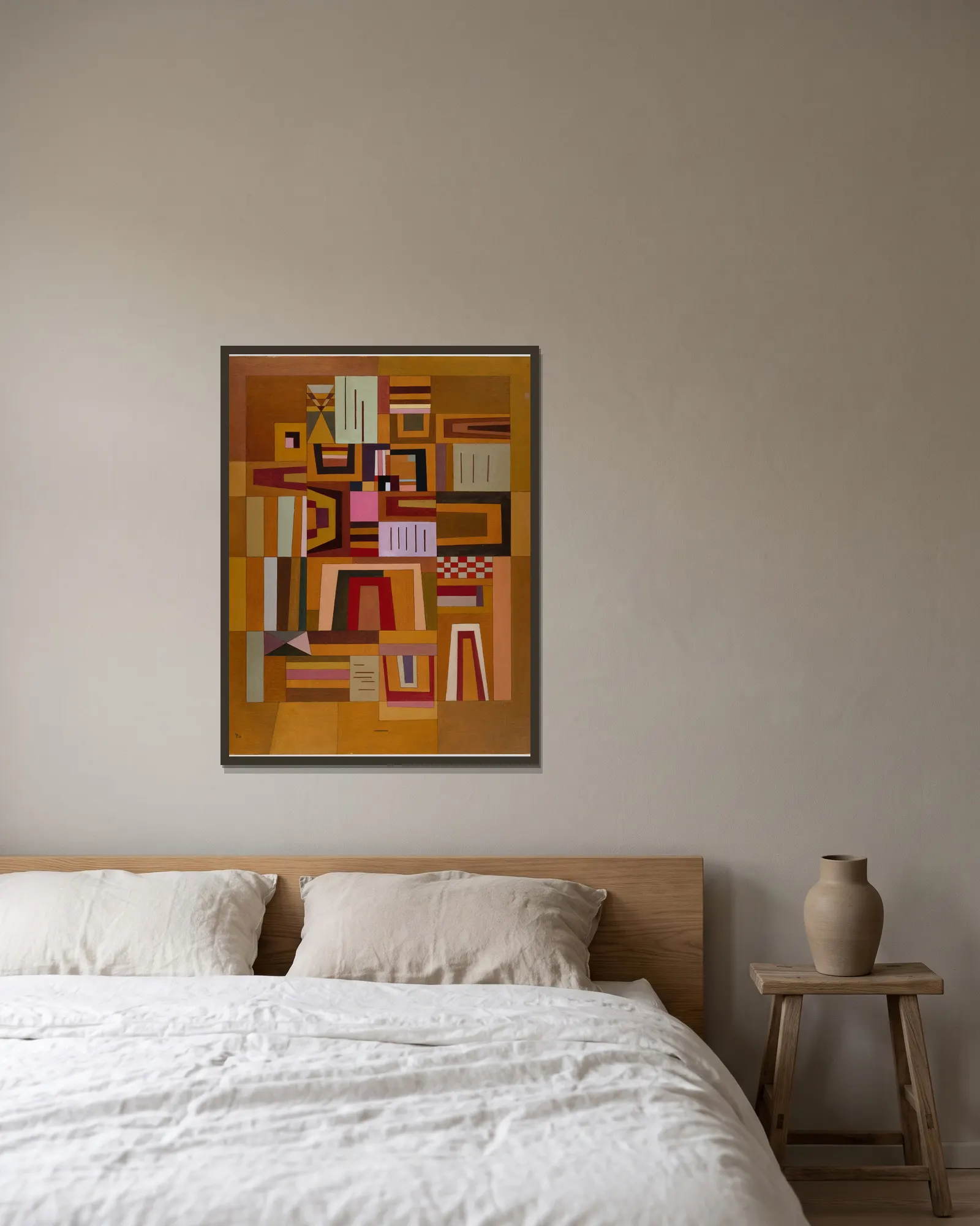 Ausgleichrosa av Wassily Kandinsky inramad på en vägg