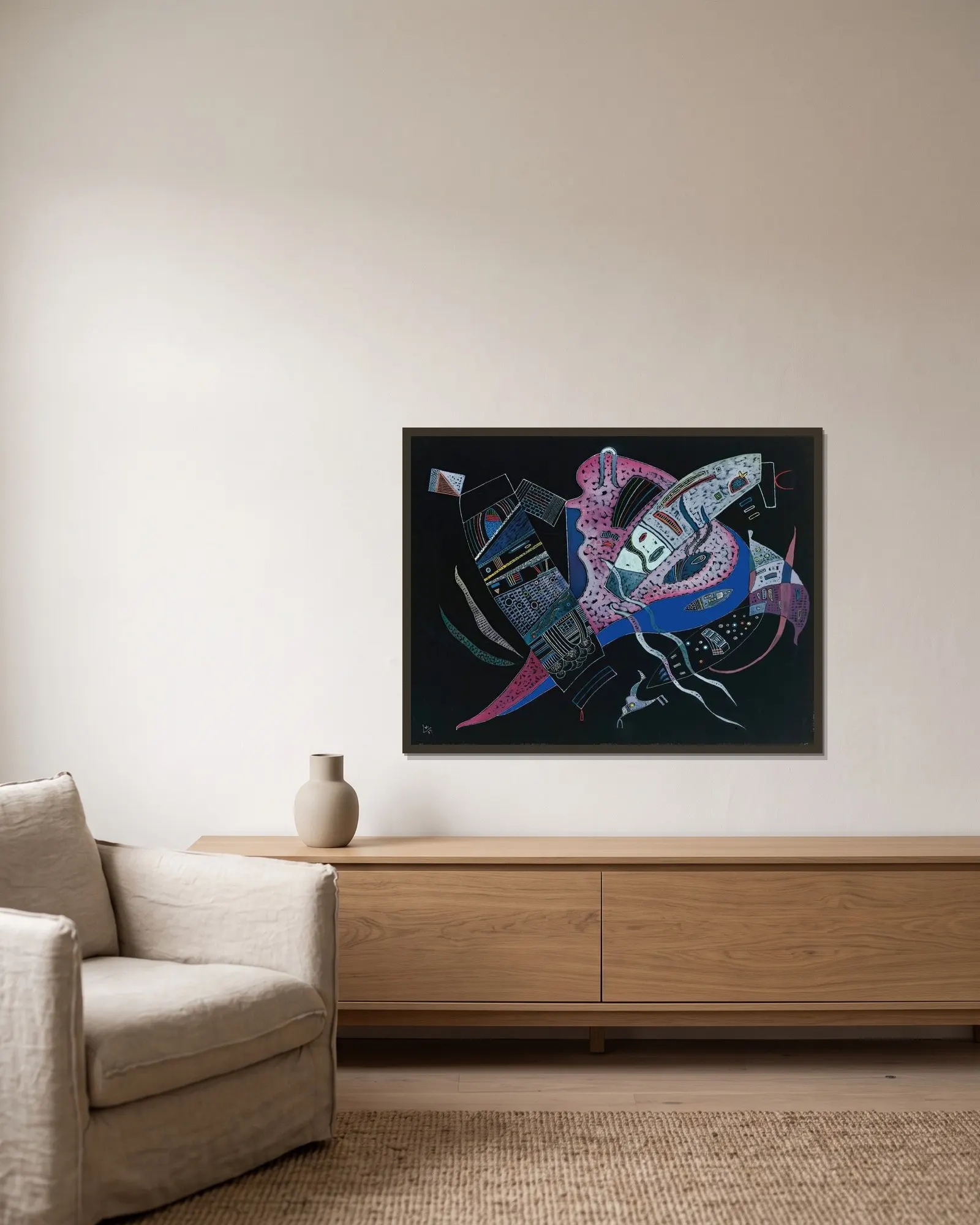 Concentré av Wassily Kandinsky inramad på en vägg