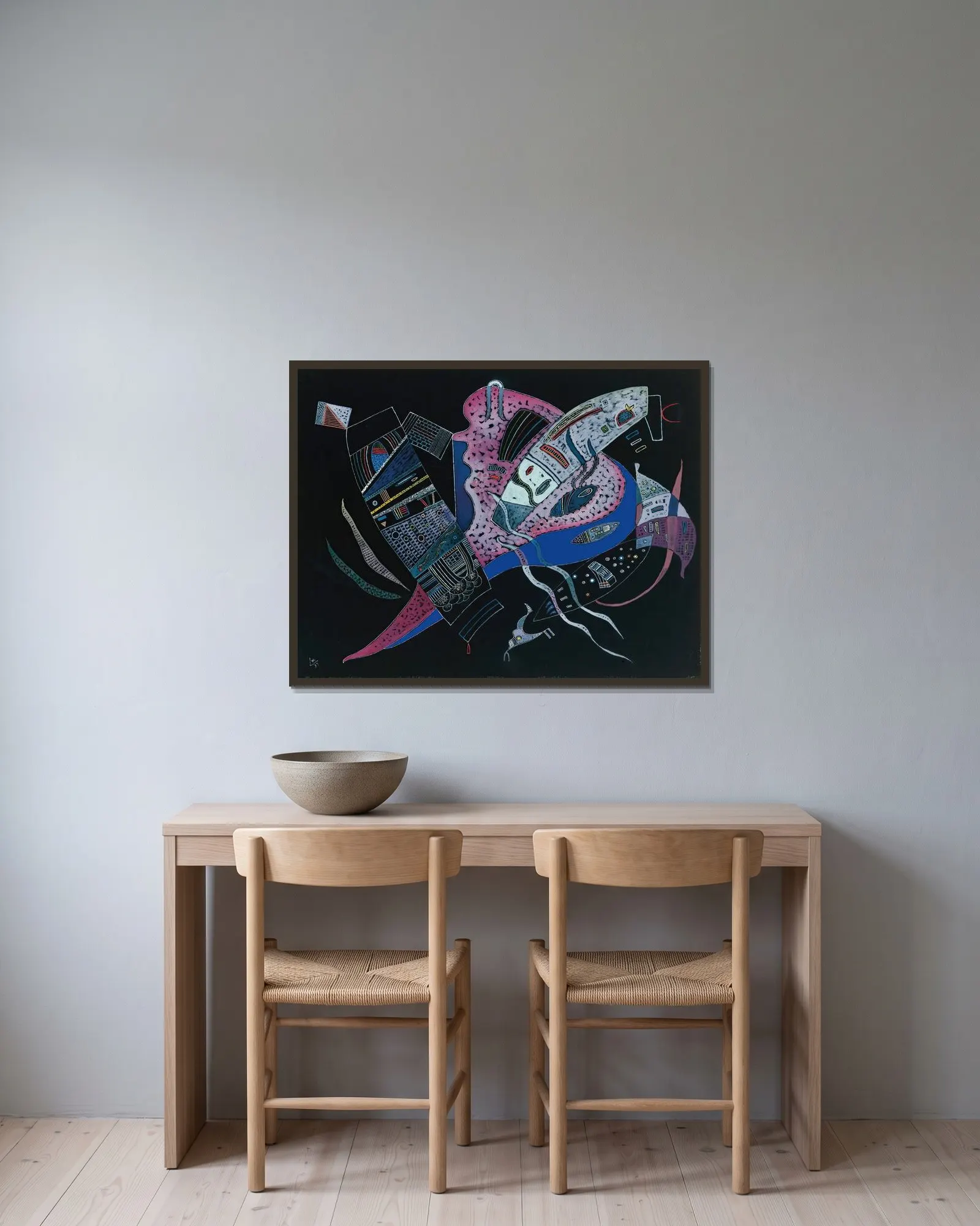 Concentré av Wassily Kandinsky inramad på en vägg