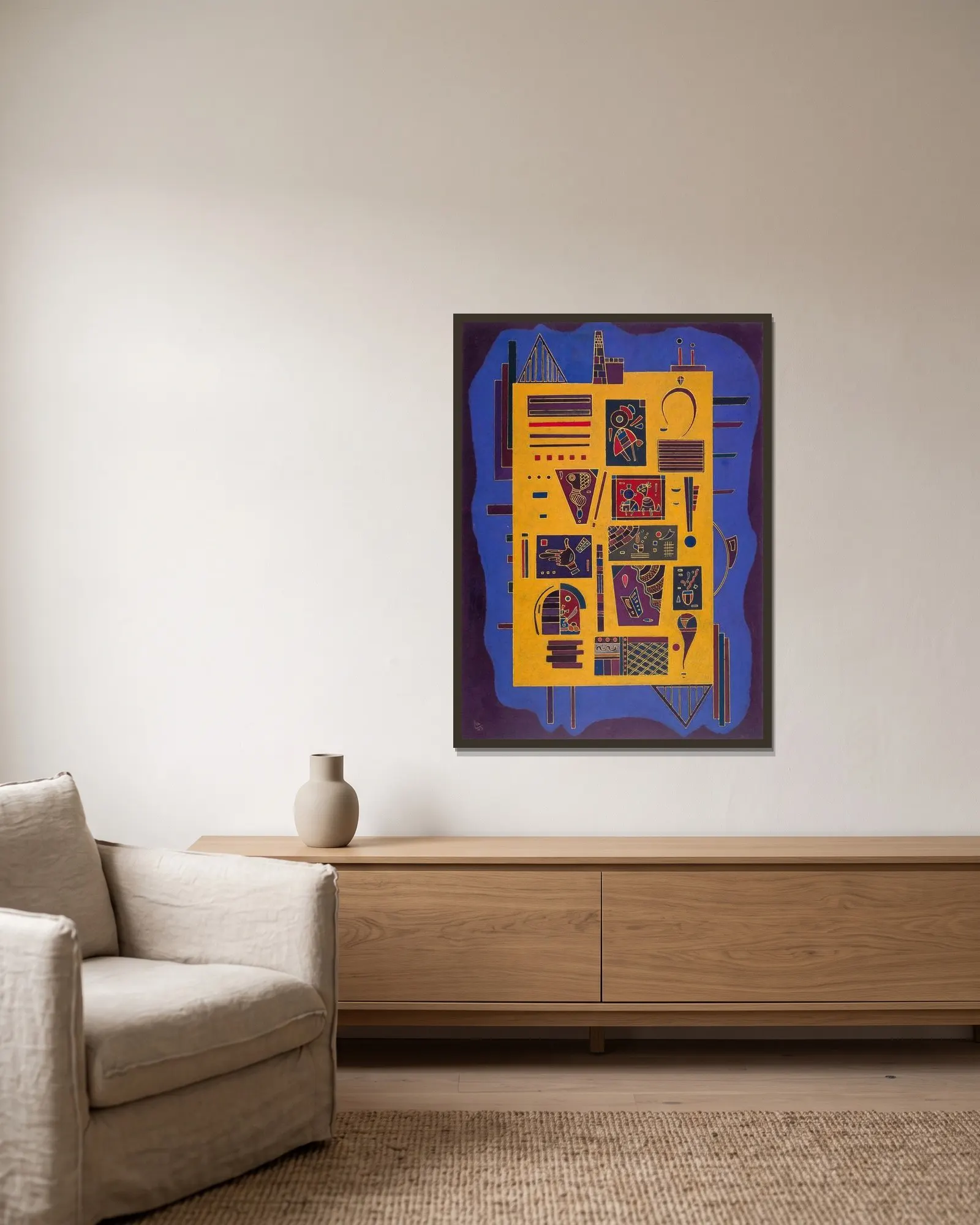 Conglomerate av Wassily Kandinsky inramad på en vägg