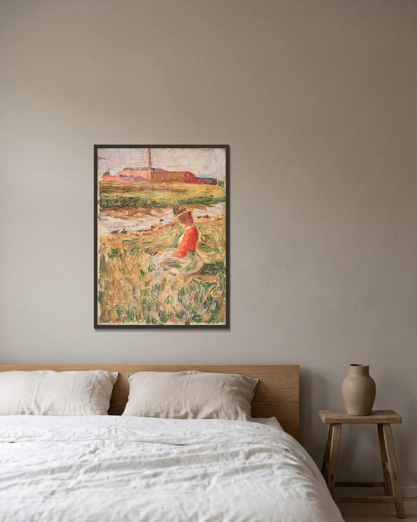 Dame im Gras sitzend av Wassily Kandinsky inramad på en vägg
