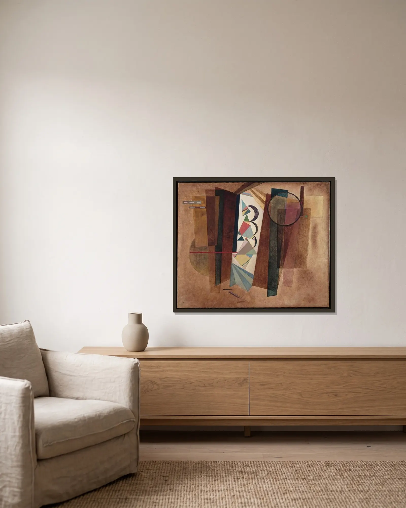 Development in brown av Wassily Kandinsky inramad på en vägg