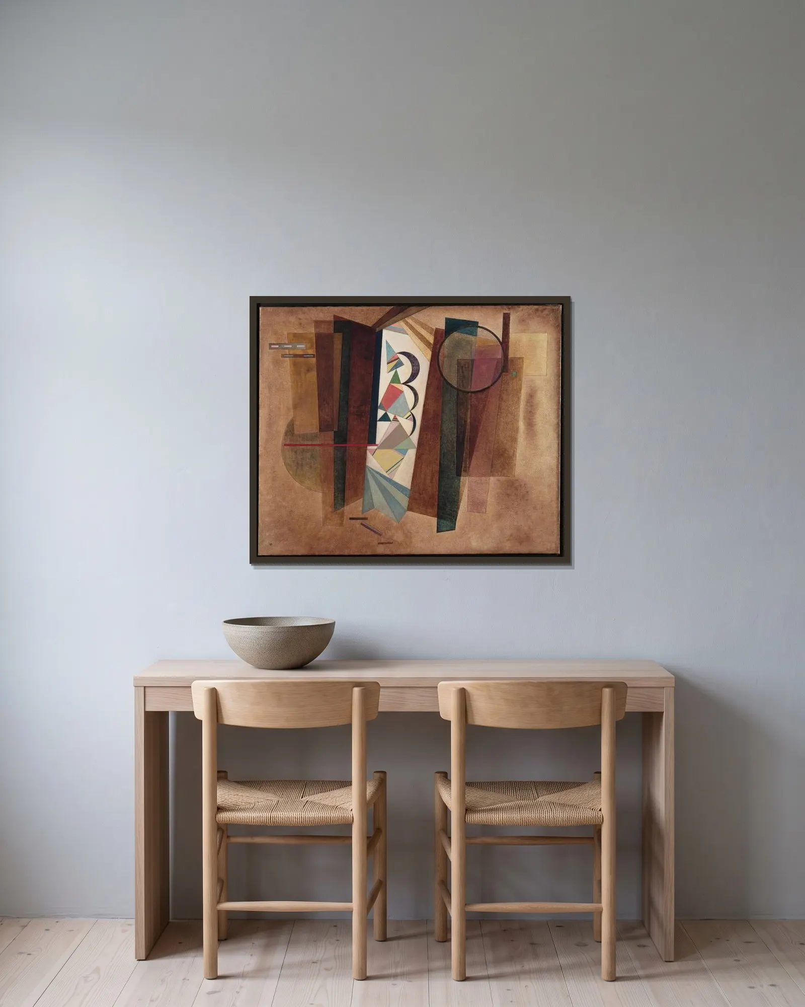 Development in brown av Wassily Kandinsky inramad på en vägg