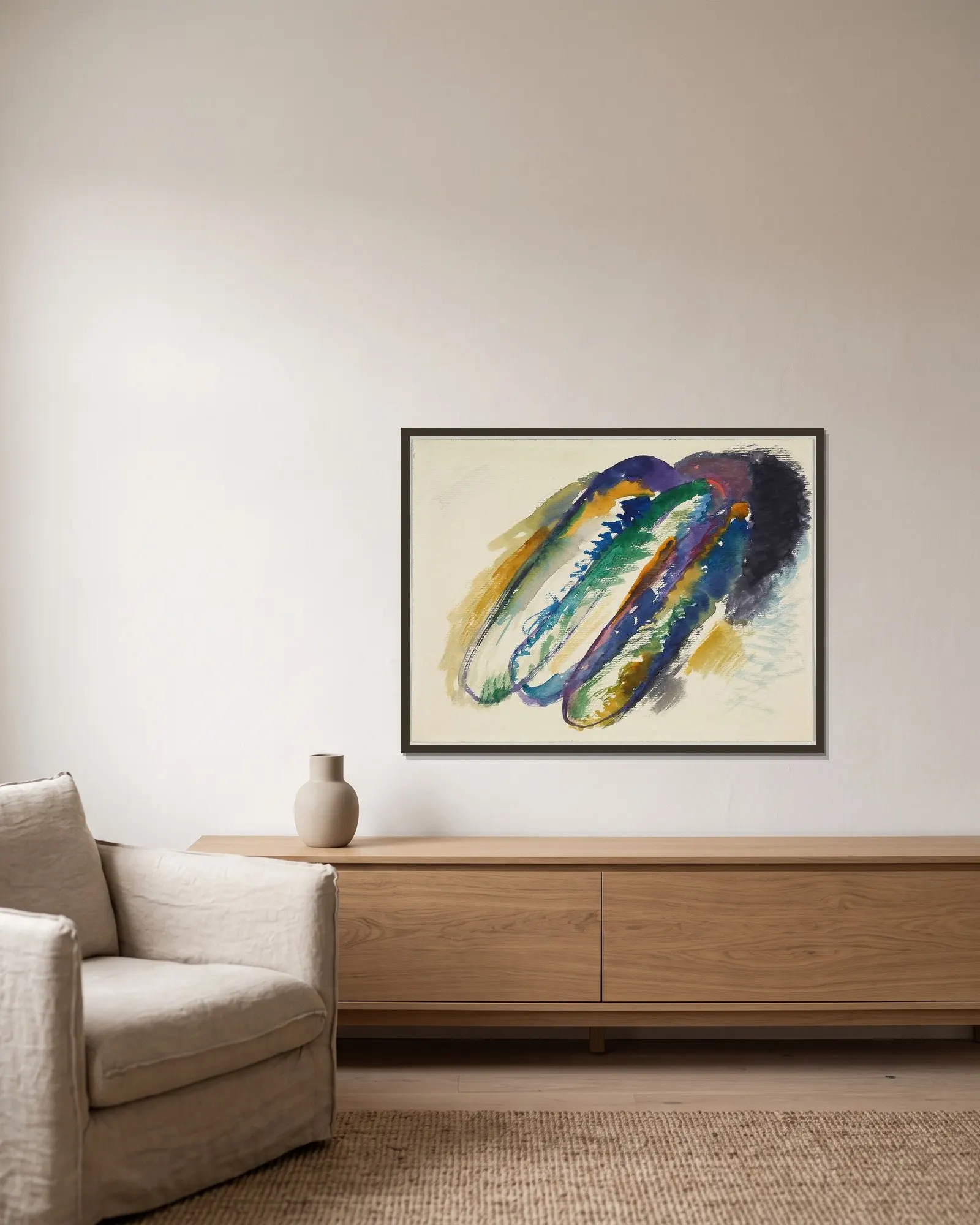 Draft for ‘Composition VII’ av Wassily Kandinsky inramad på en vägg
