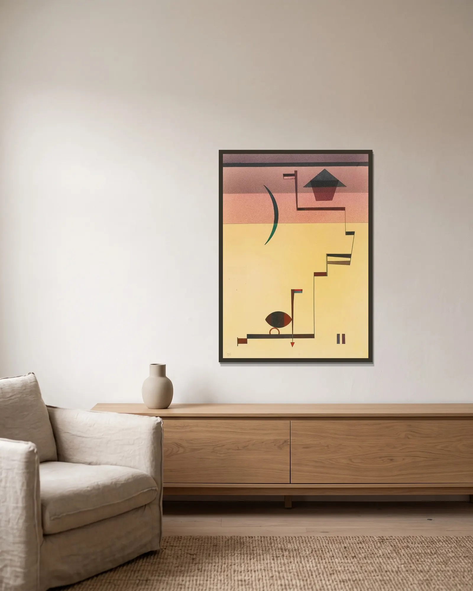Eckig (Angular) av Wassily Kandinsky inramad på en vägg