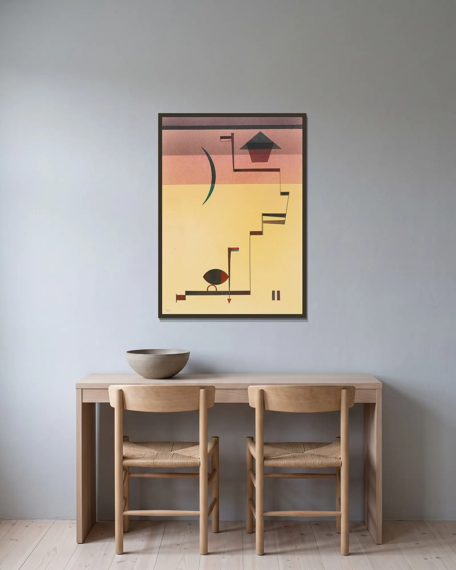 Eckig (Angular) av Wassily Kandinsky inramad på en vägg