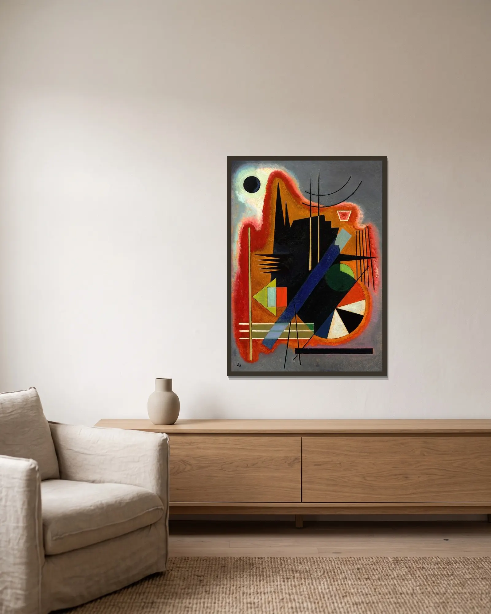 Einige Spitzen av Wassily Kandinsky inramad på en vägg