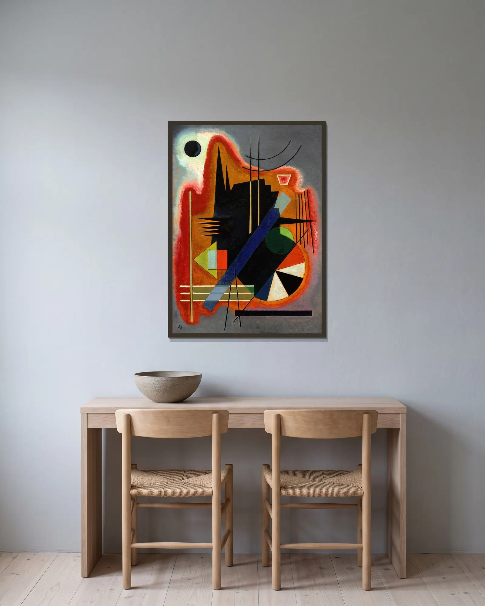 Einige Spitzen av Wassily Kandinsky inramad på en vägg